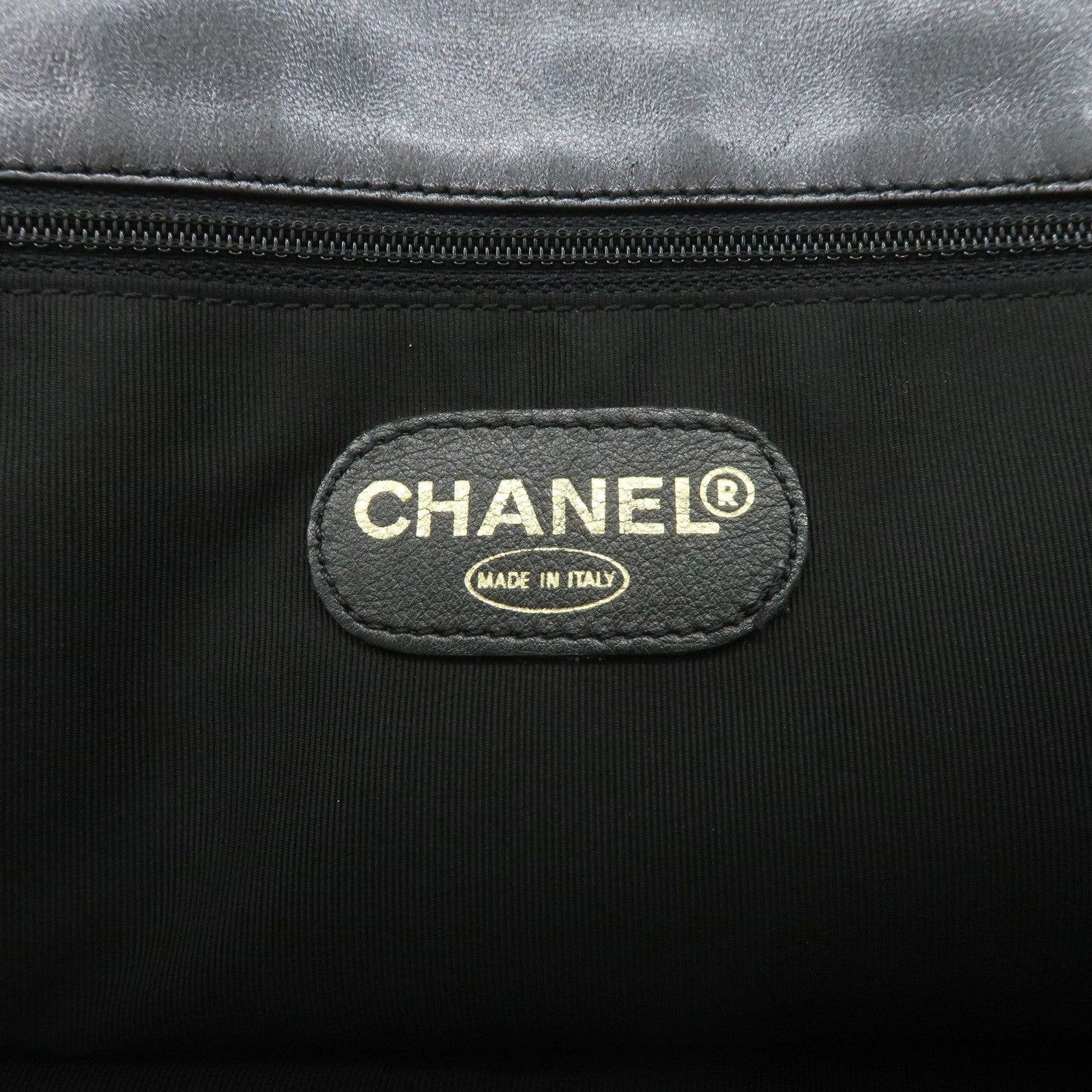 CHANEL Leather Shoulder Bag Crossbody Bag Metallic Blue