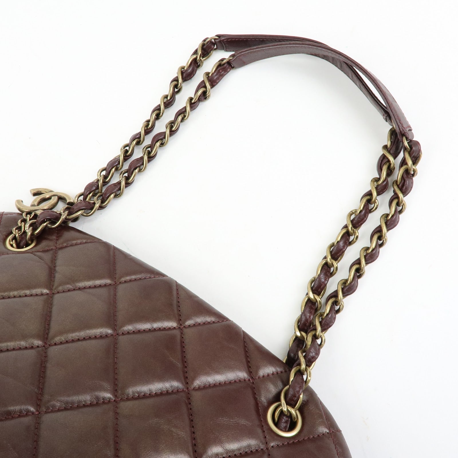 CHANEL Mademoiselle Calf Leather Chain Shoulder Bag Bordeaux