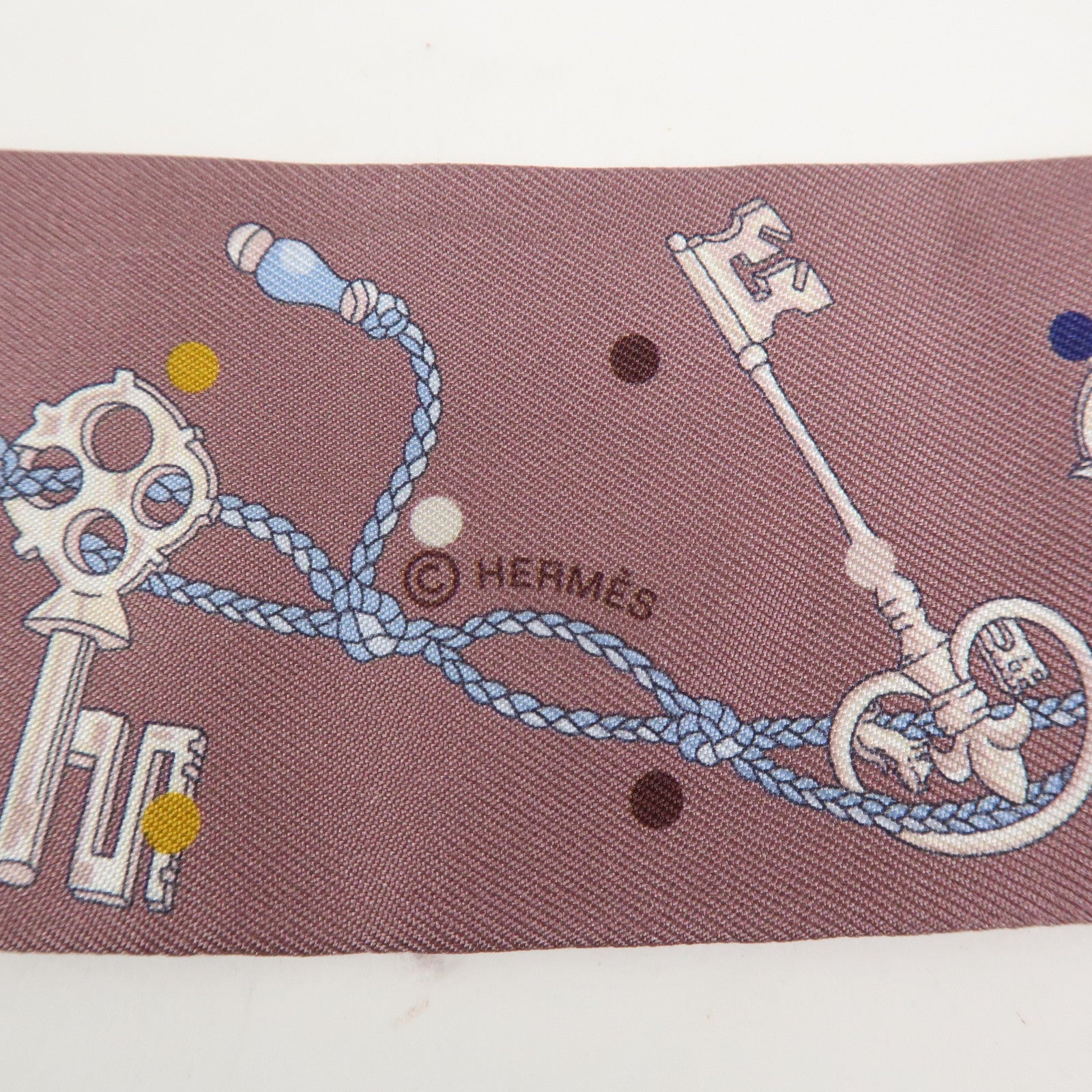 HERMES Silk 100% Twilly Scarf LES CLES A POIS Purple Multicolor