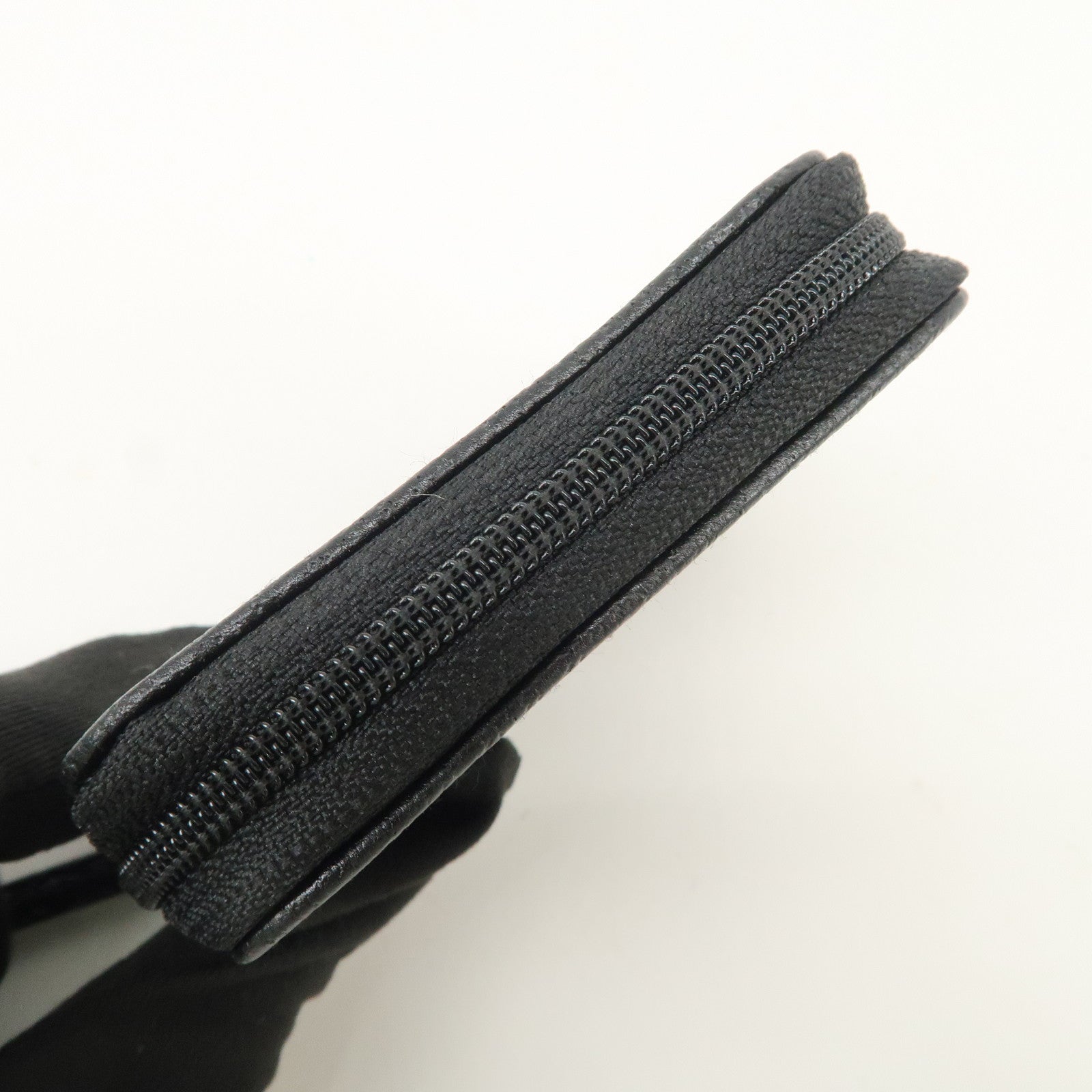 GUCCI GG Canvas Leather Coin Case Coin Purse Black 115255 Used