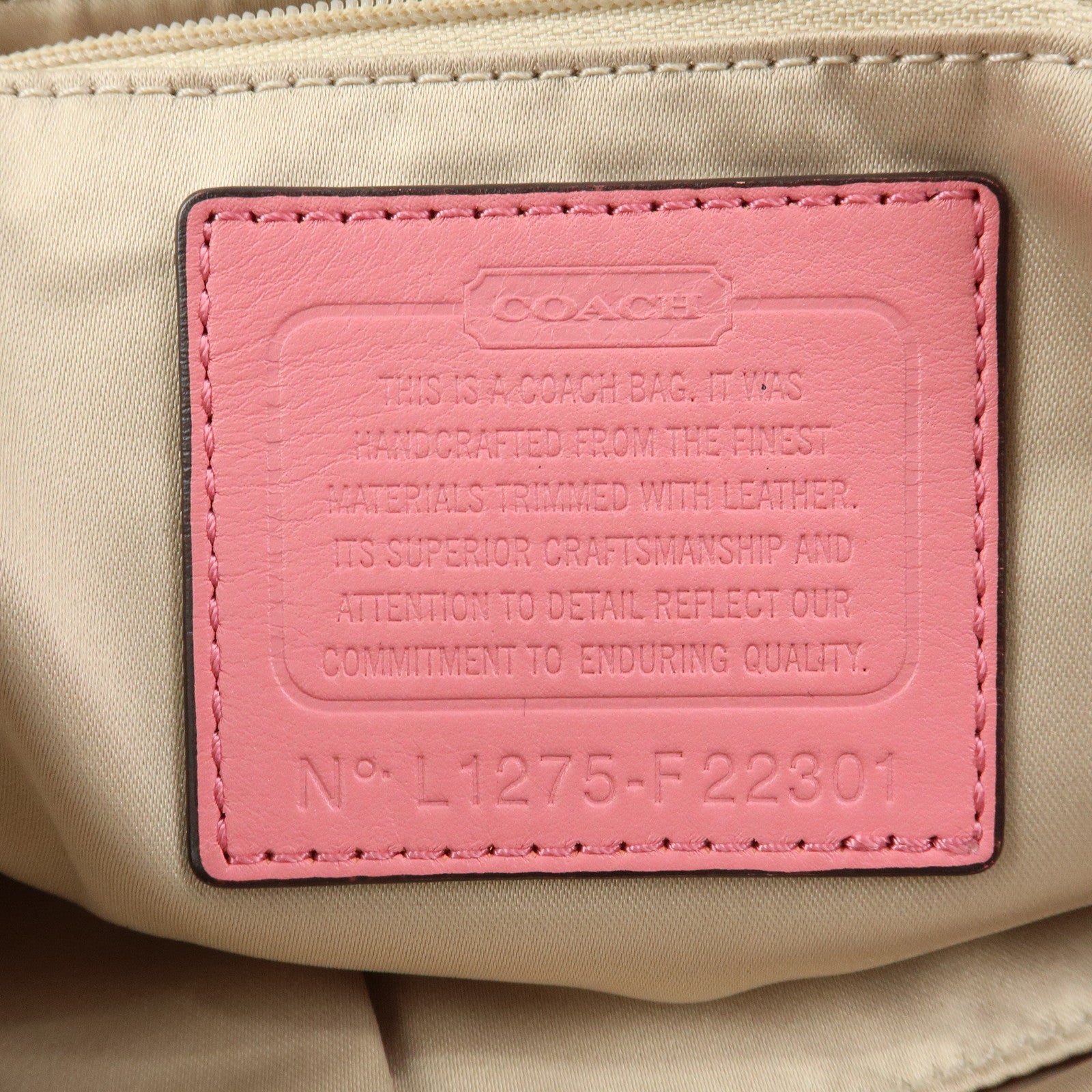 COACH Signature Nylon Leather 2Way Shoulder Bag Hand Bag Beige Pink
