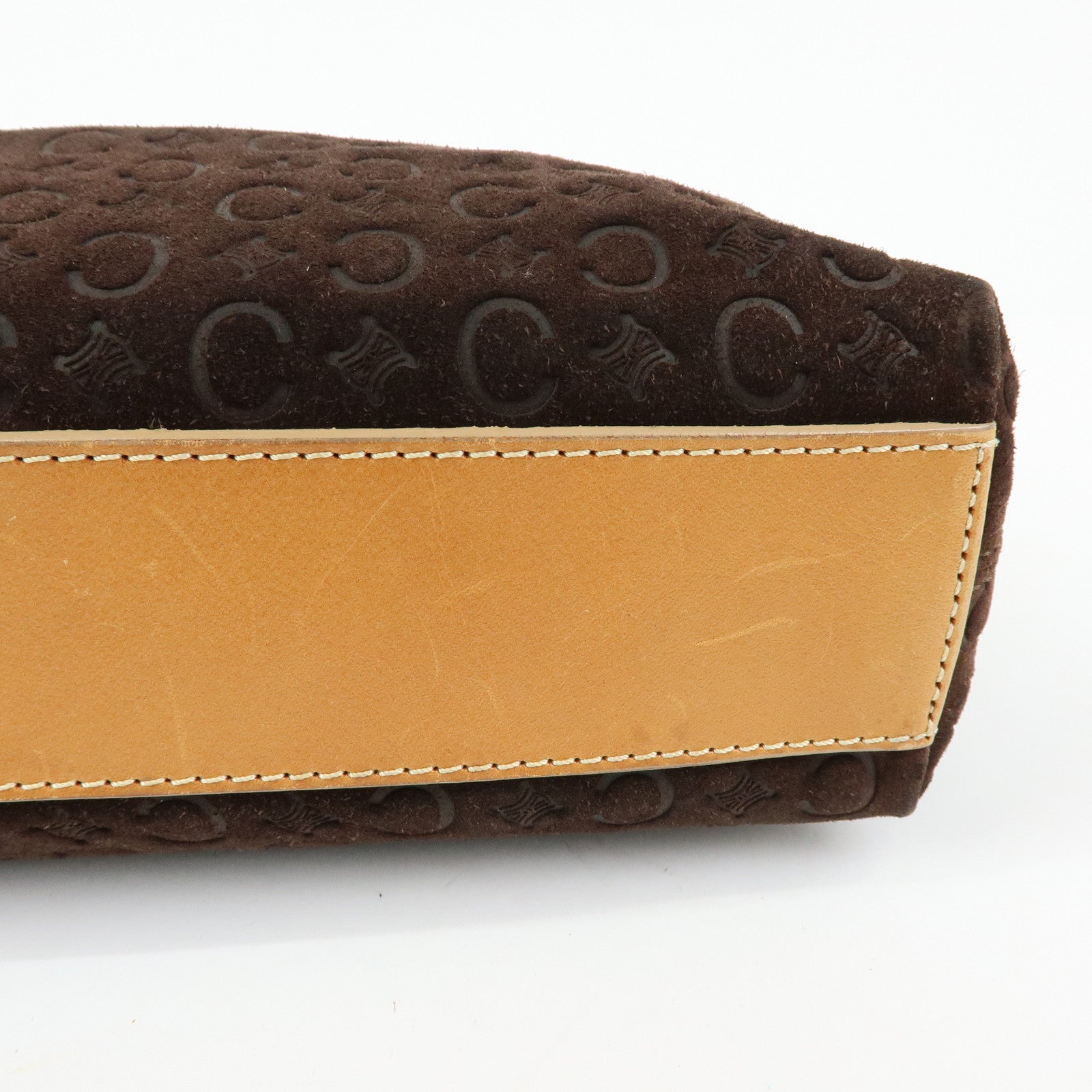 CELINE C Macadam Suede Leather Hand Bag Dark Brown