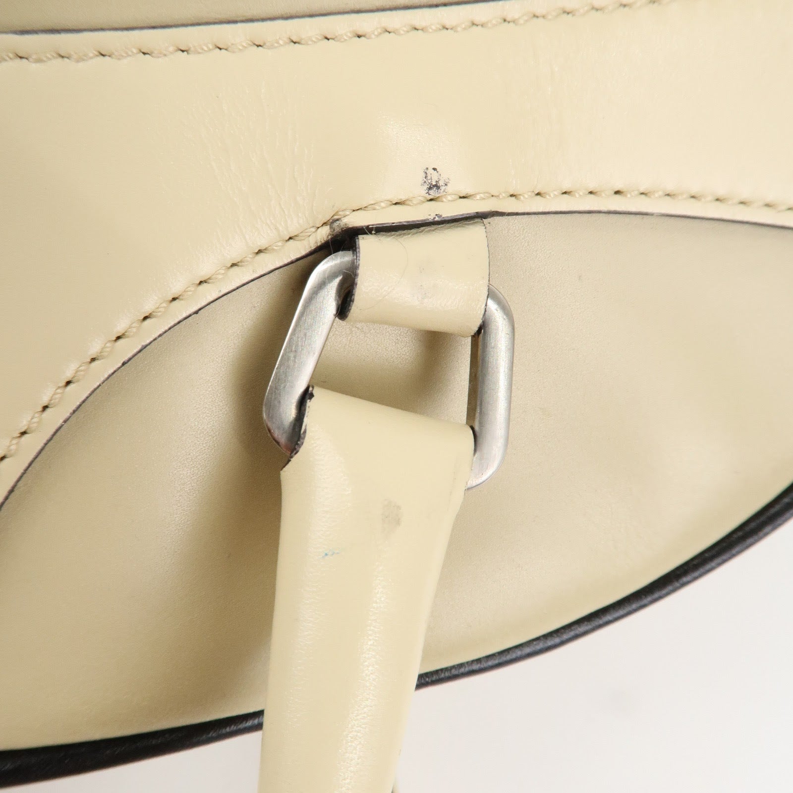 PRADA Leather Bowling Bag Boston Bag Ivory Silver Hardware BL0049 Used