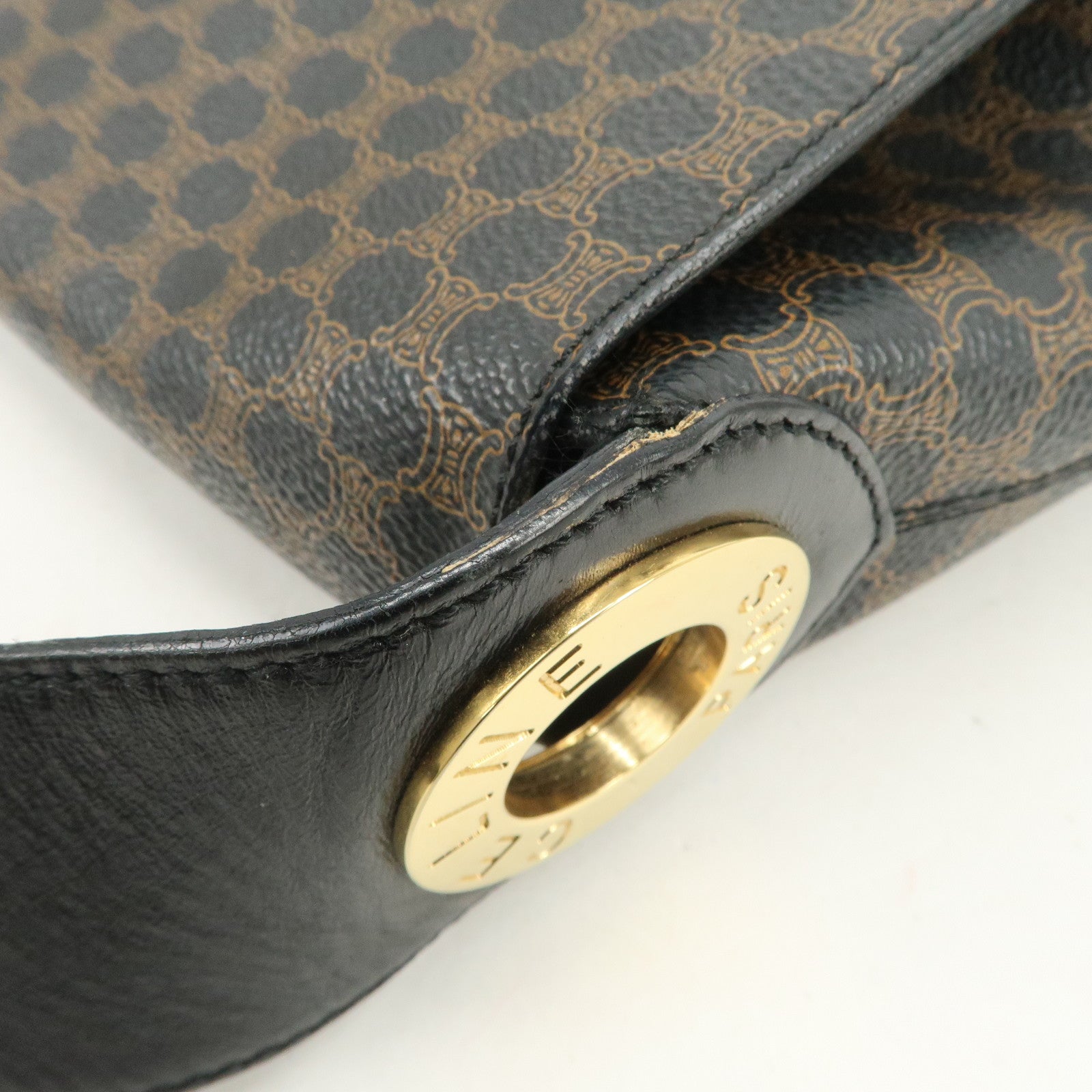 CELINE Macadam PVC Leather Shoulder Bag Hand Bag Black Brown