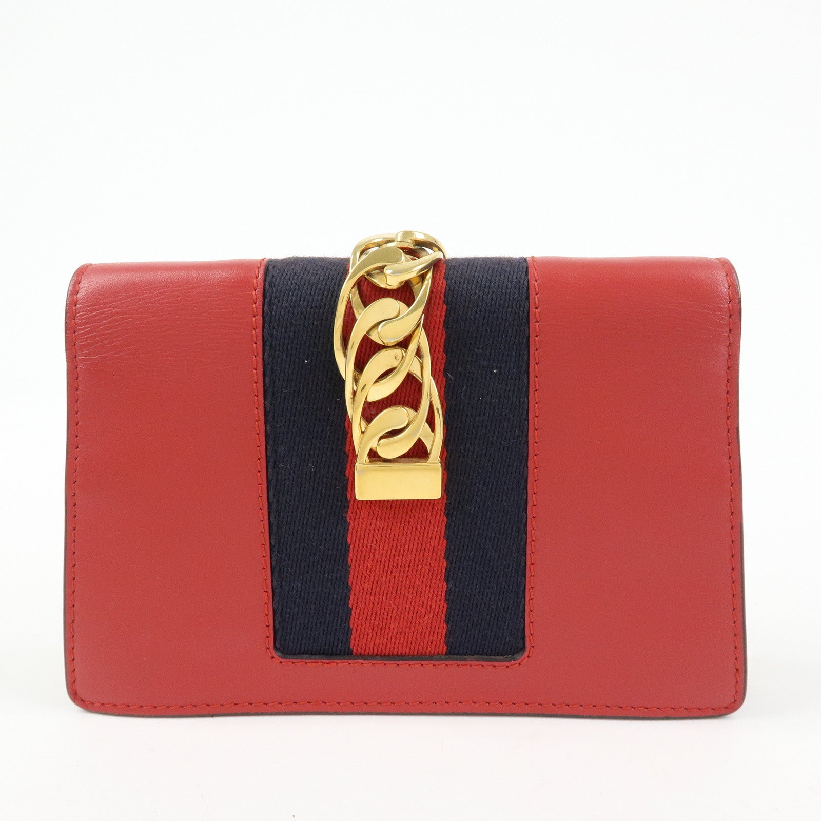 GUCCI Sylvie Sherry Leather Chain Mini Shoulder Bag Red Navy 494646