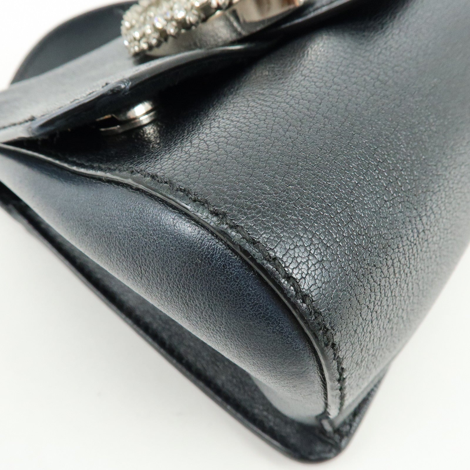 Jimmy Choo Madeline Leather Rhinestone 2Way Hand Shoulder Bag Black