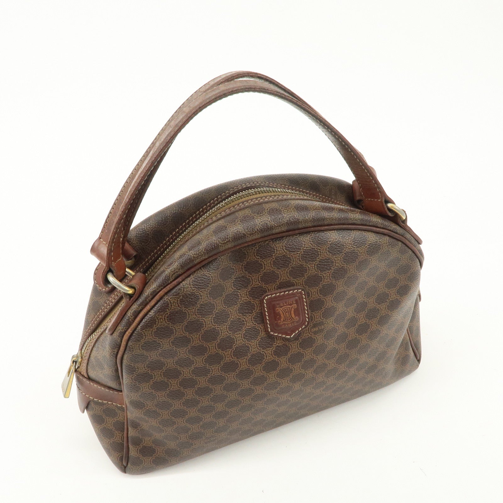 CELINE Macadam PVC Leather Hand Bag Brown Gold HDW