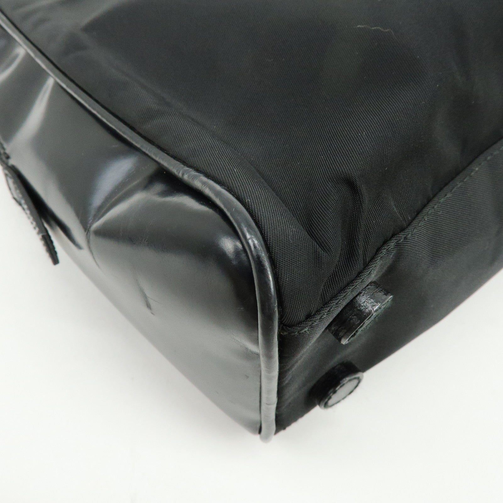 PRADA Triangle Logo Nylon Leather Shoulder Bag Tote Bag Black