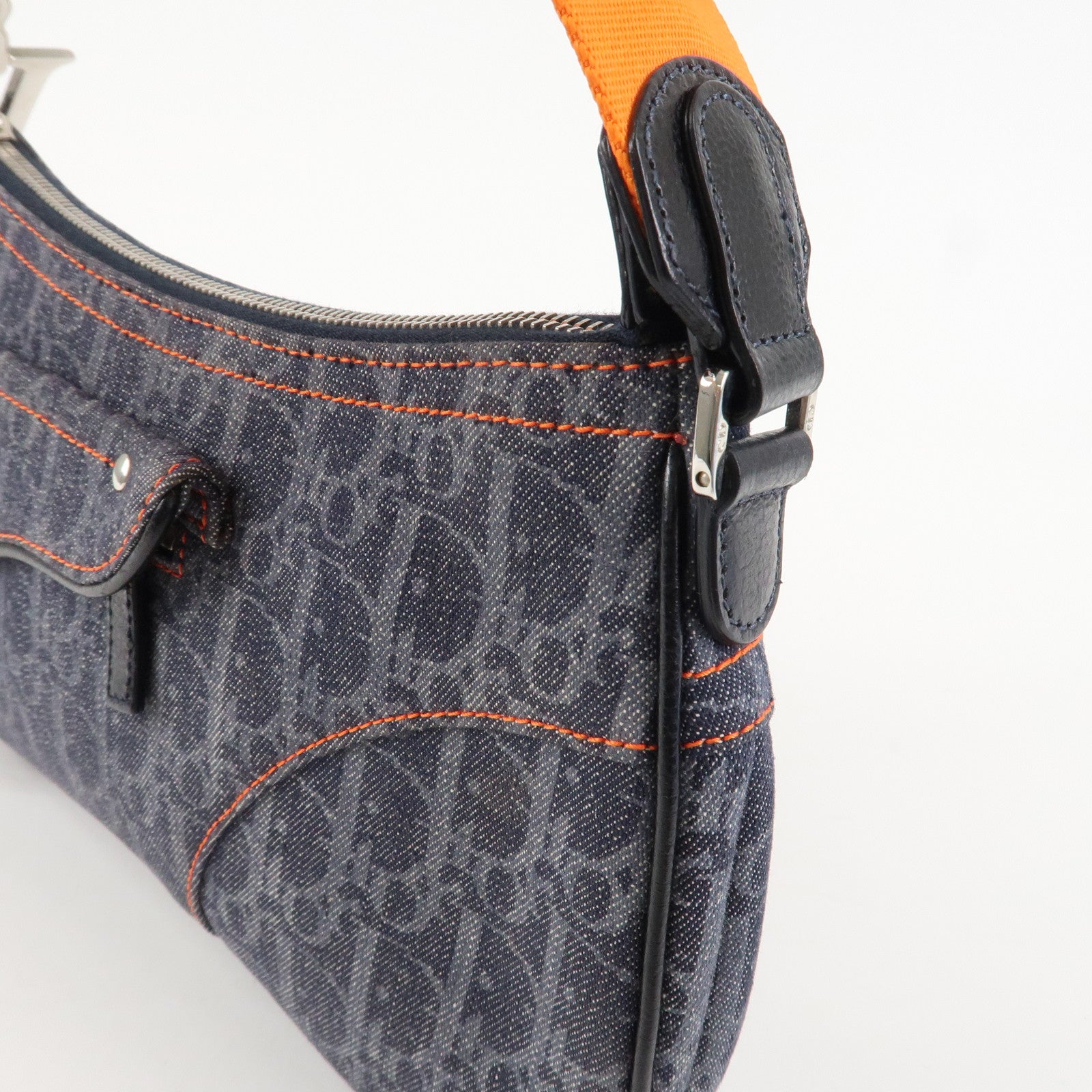 Christian Dior Flight Line Trotter Canvas Leather Shoulder Bag Denim Used