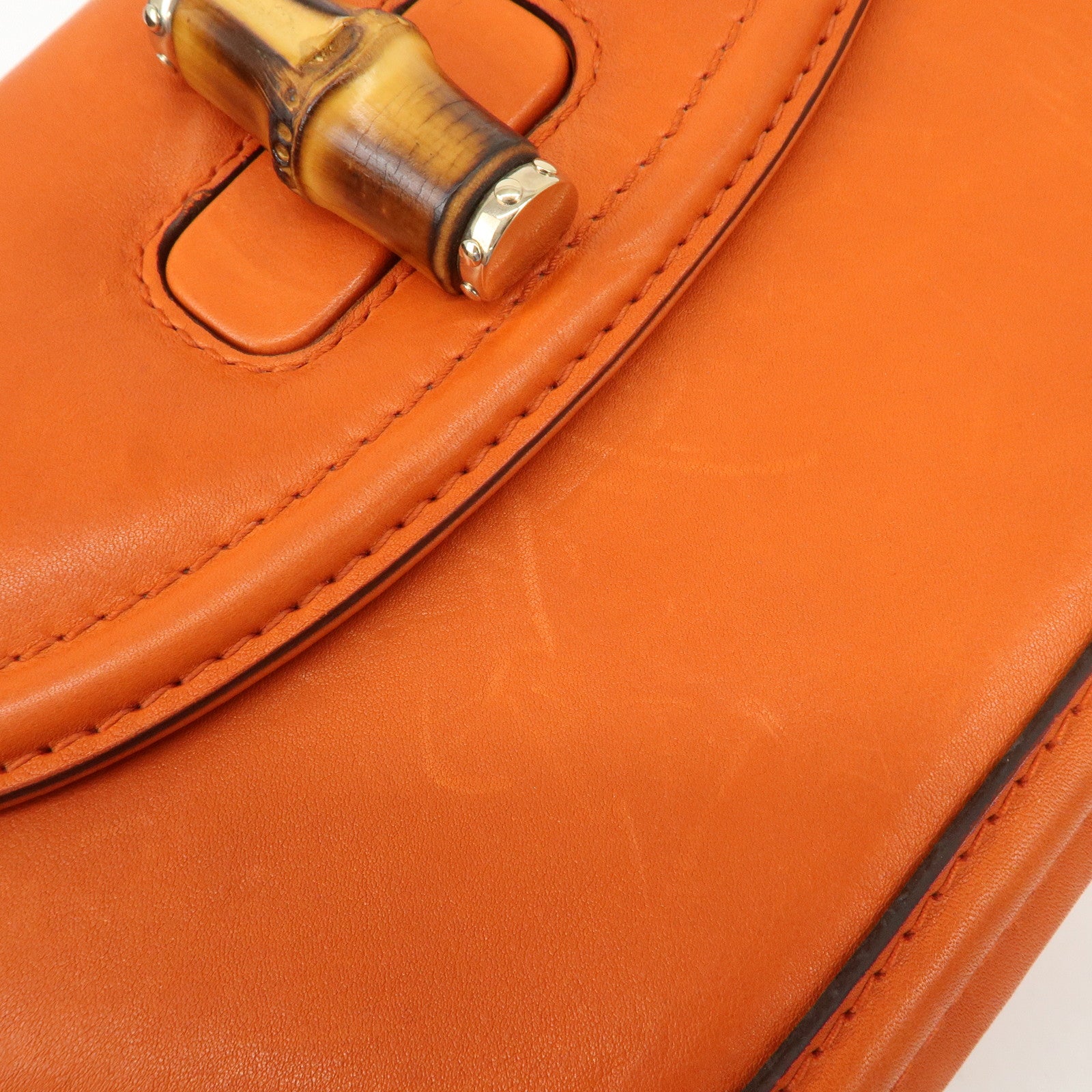 GUCCI Bamboo Leather 2Way Bag Hand Bag Shoulder Bag Orange 254884 Used