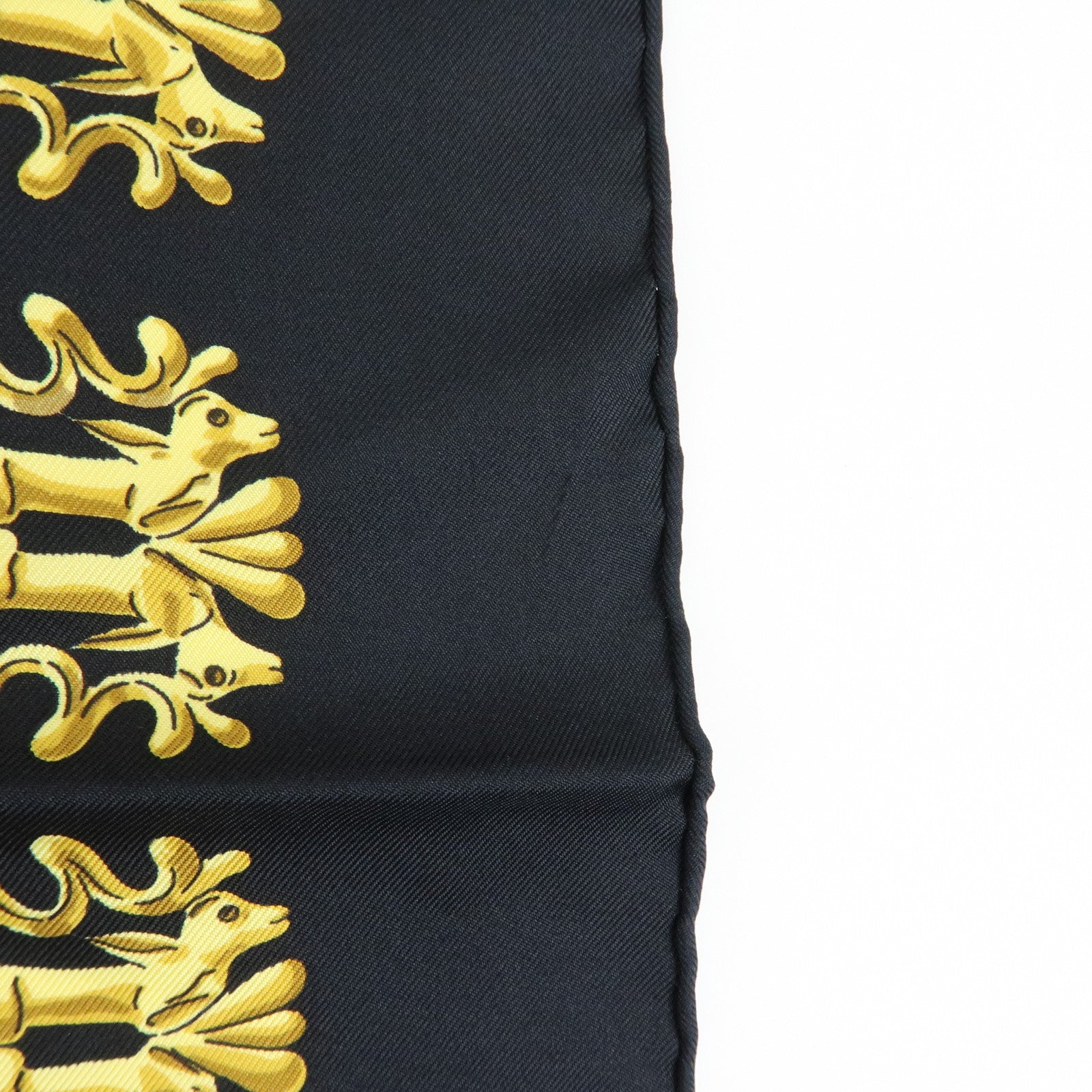 HERMES Carre 90 Silk 100% Scarf LES CAVALIERS D'OR Black Gold