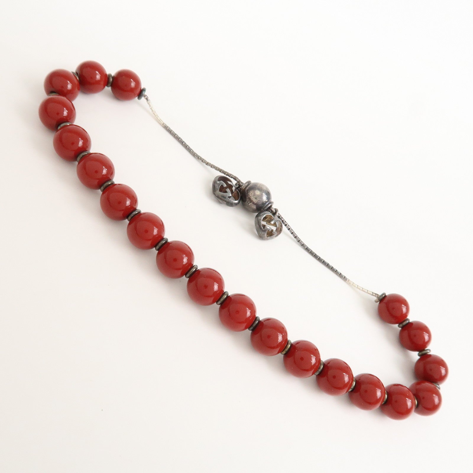 GUCCI Lovely Heart Wood Metal Love Britt Beads Bracelet Red 286673