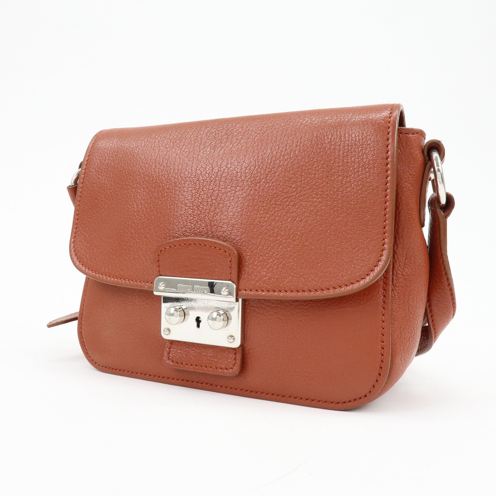 MIU MIU Madras Leather Shoulder Bag Crossbody Bag Brown 5BH638