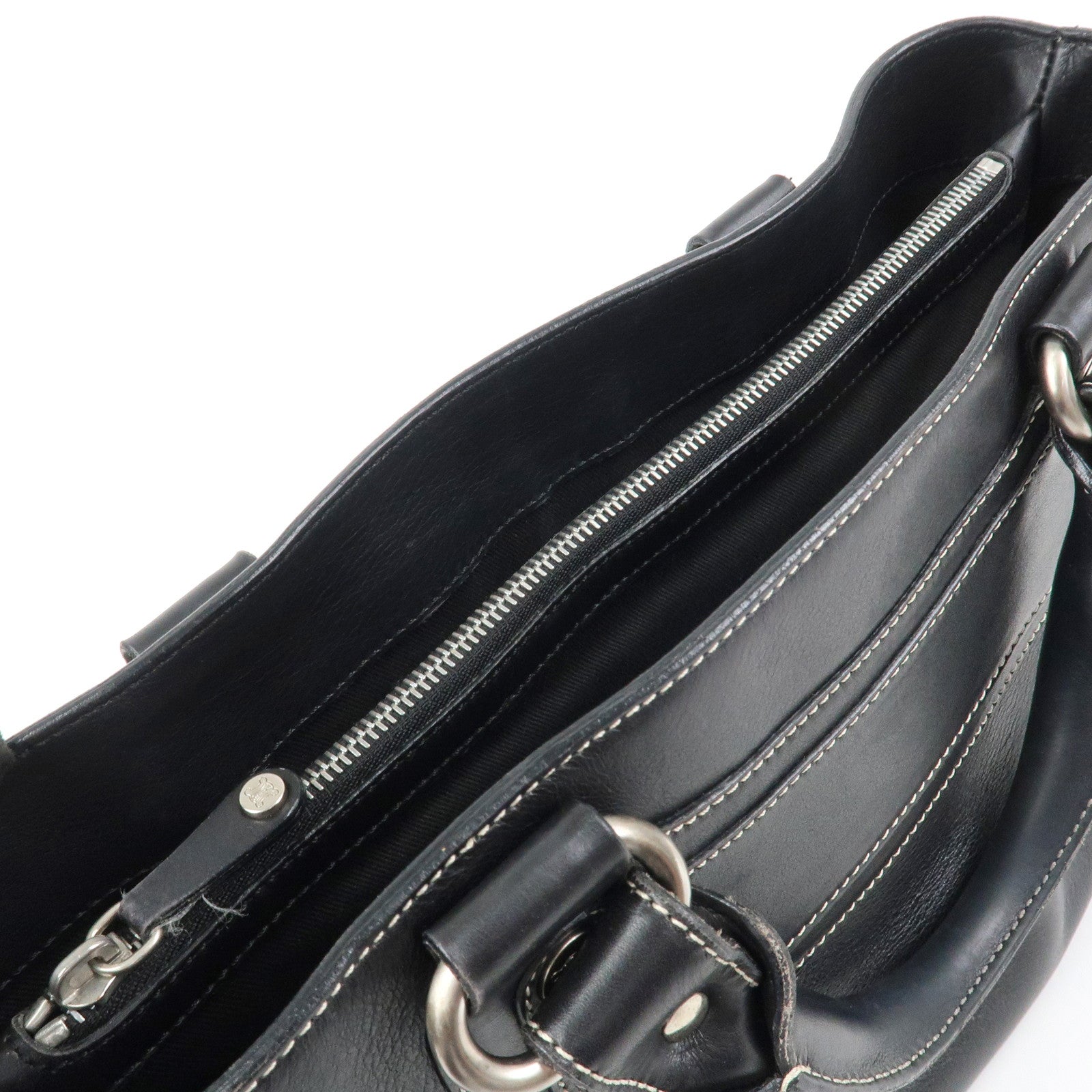 CELINE Leather Boogie Bag Macadam Engraved Hand Bag Tote Bag Black