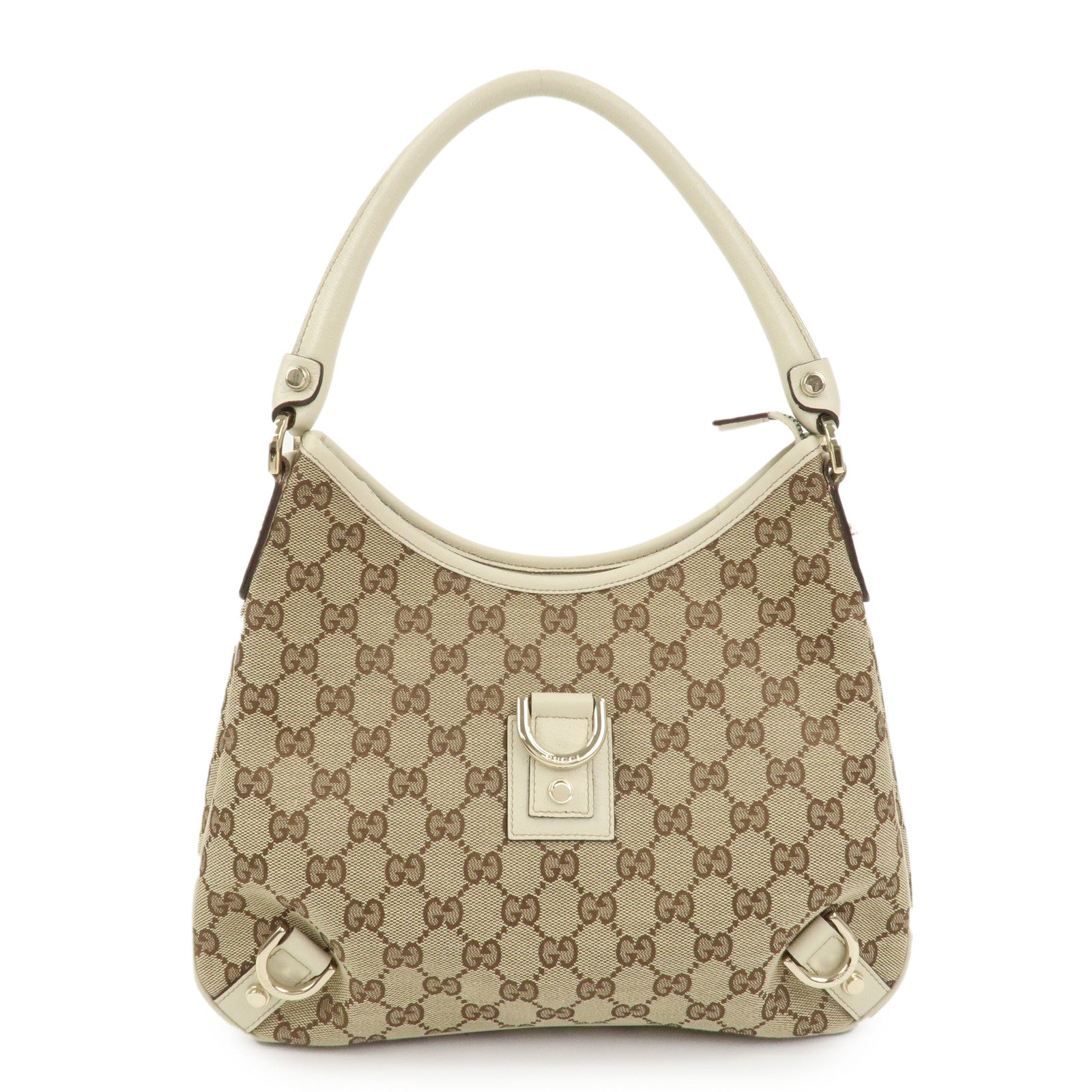 GUCCI Abbey GG Canvas Leather Shoulder Bag Brown Ivory 130738