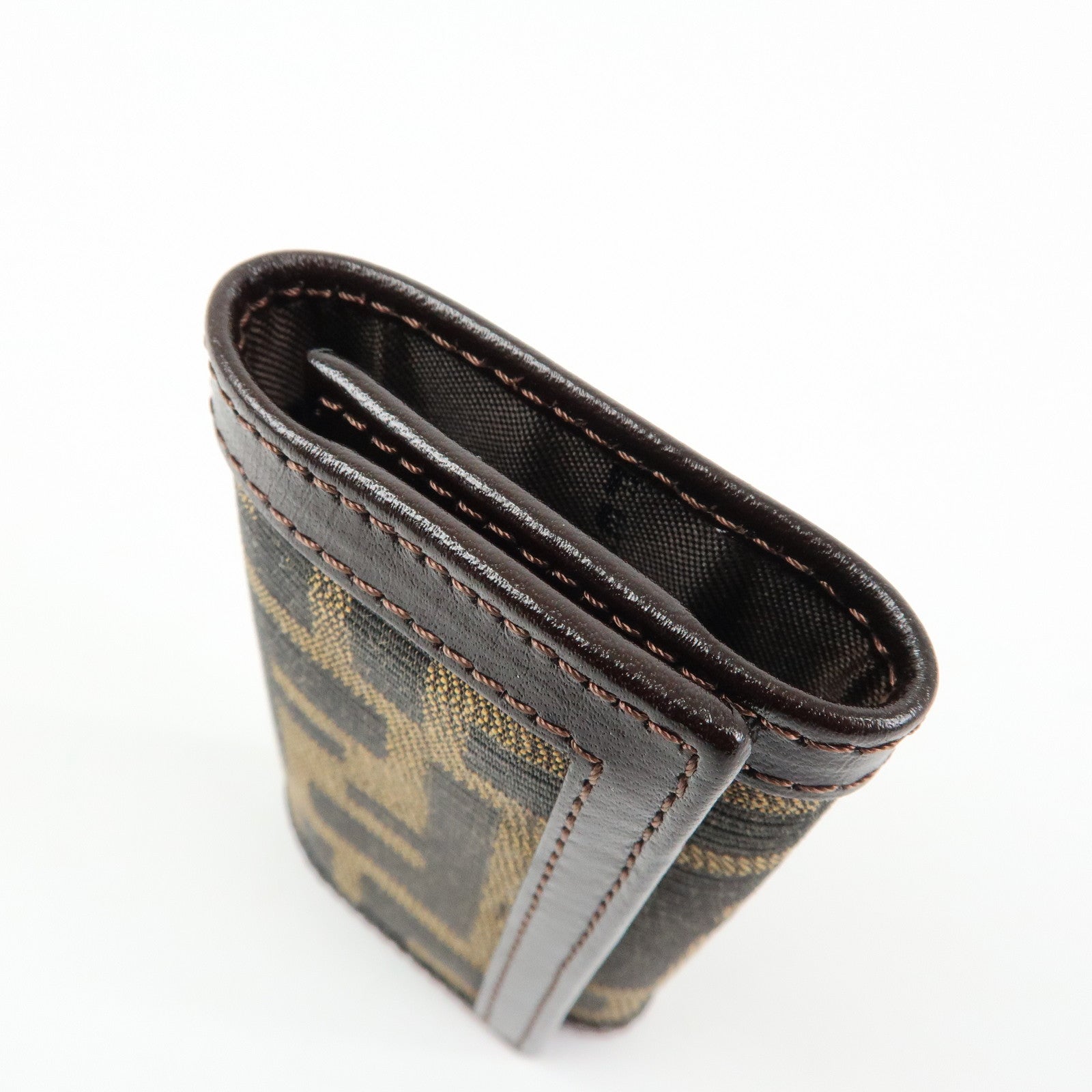 FENDI Zucca Canvas Leather 6 Rings Key Case Brown Black 513516