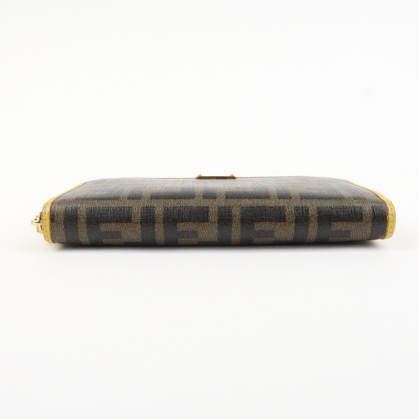 FENDI Zucca PVC Leather Round Zippy Long Wallet Brown Yellow 8M0299 Used