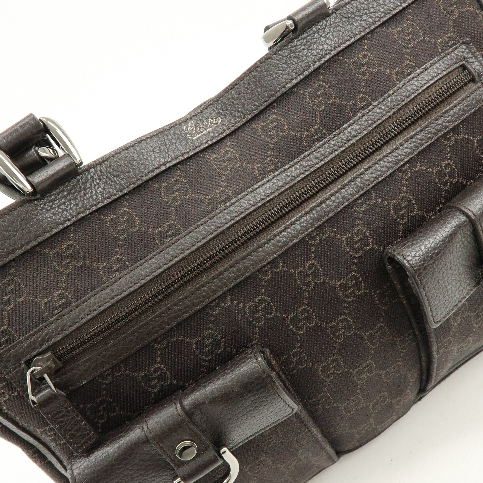 GUCCI Abbey GG Canvas Leather Tote Bag Hand Bag Brown 268639