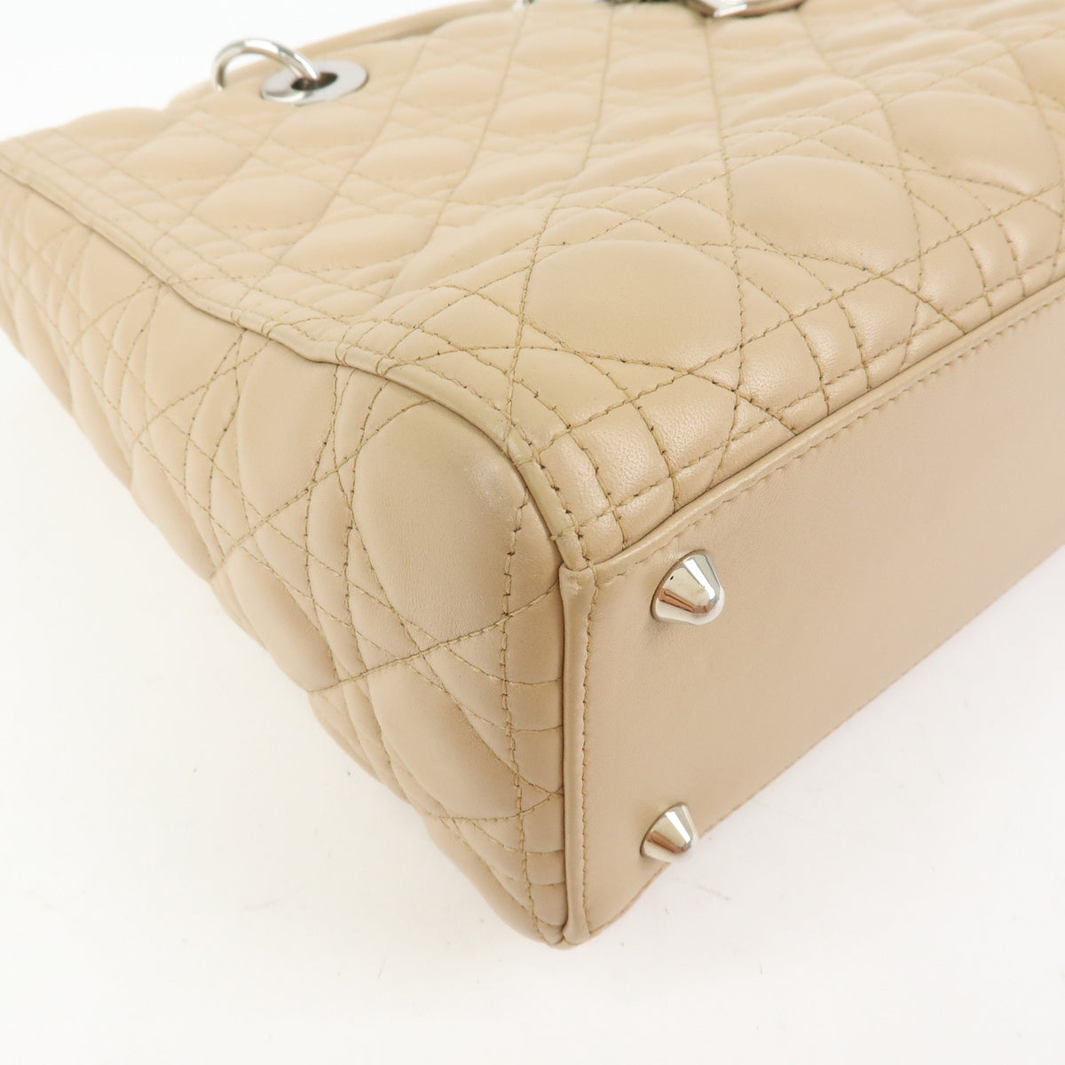 Christian Dior Cannage Lady Dior Leather 2Way Bag Hand Bag Beige