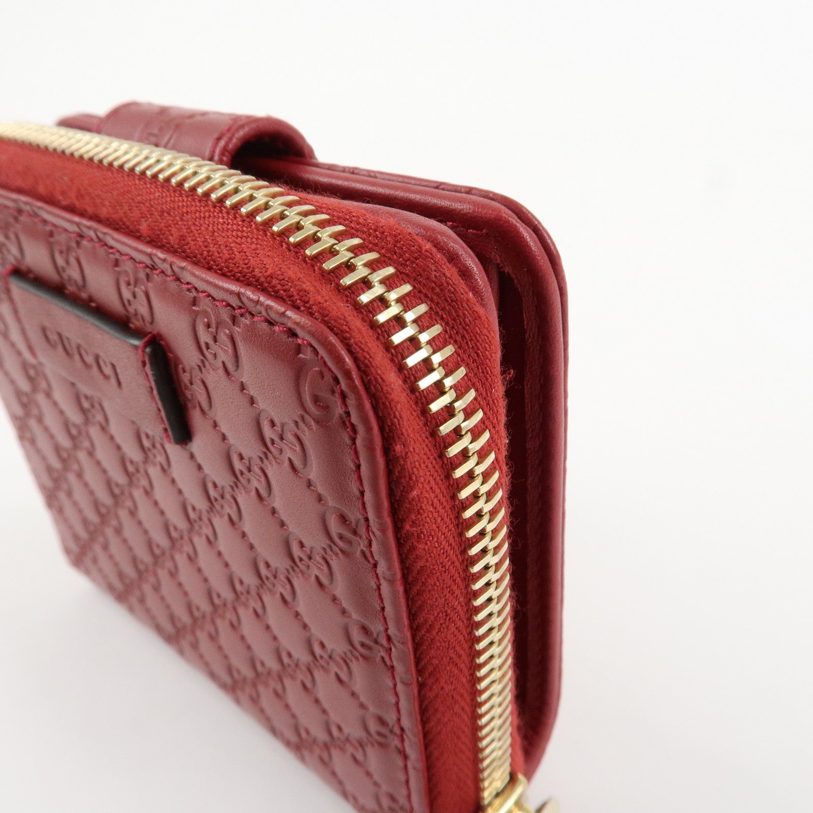 GUCCI Micro Guccissima Leather Bi-Fold Compact Wallet Red 449395 Used
