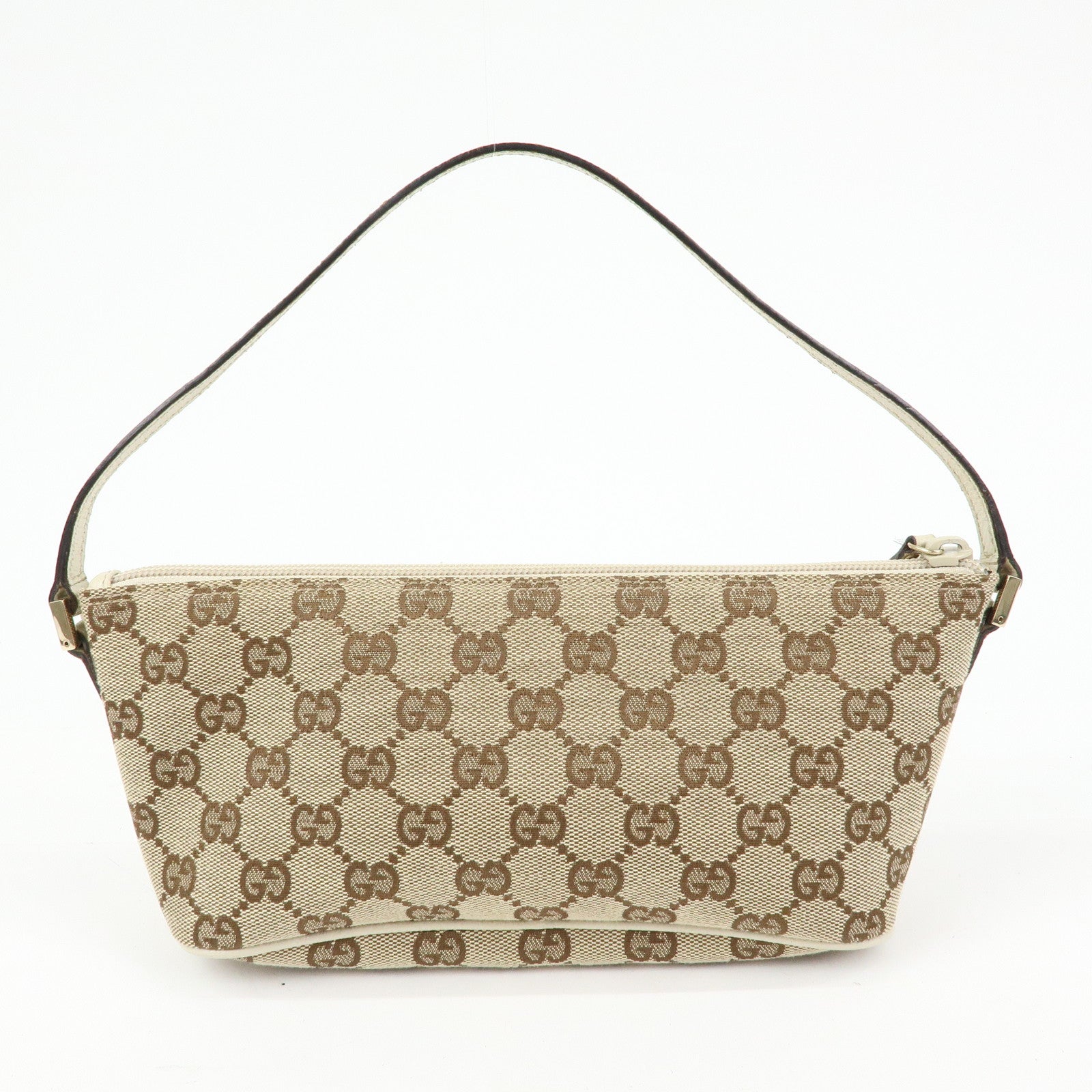 GUCCI Boat Bag GG Canvas Leather Accessory Pouch Beige White 07198