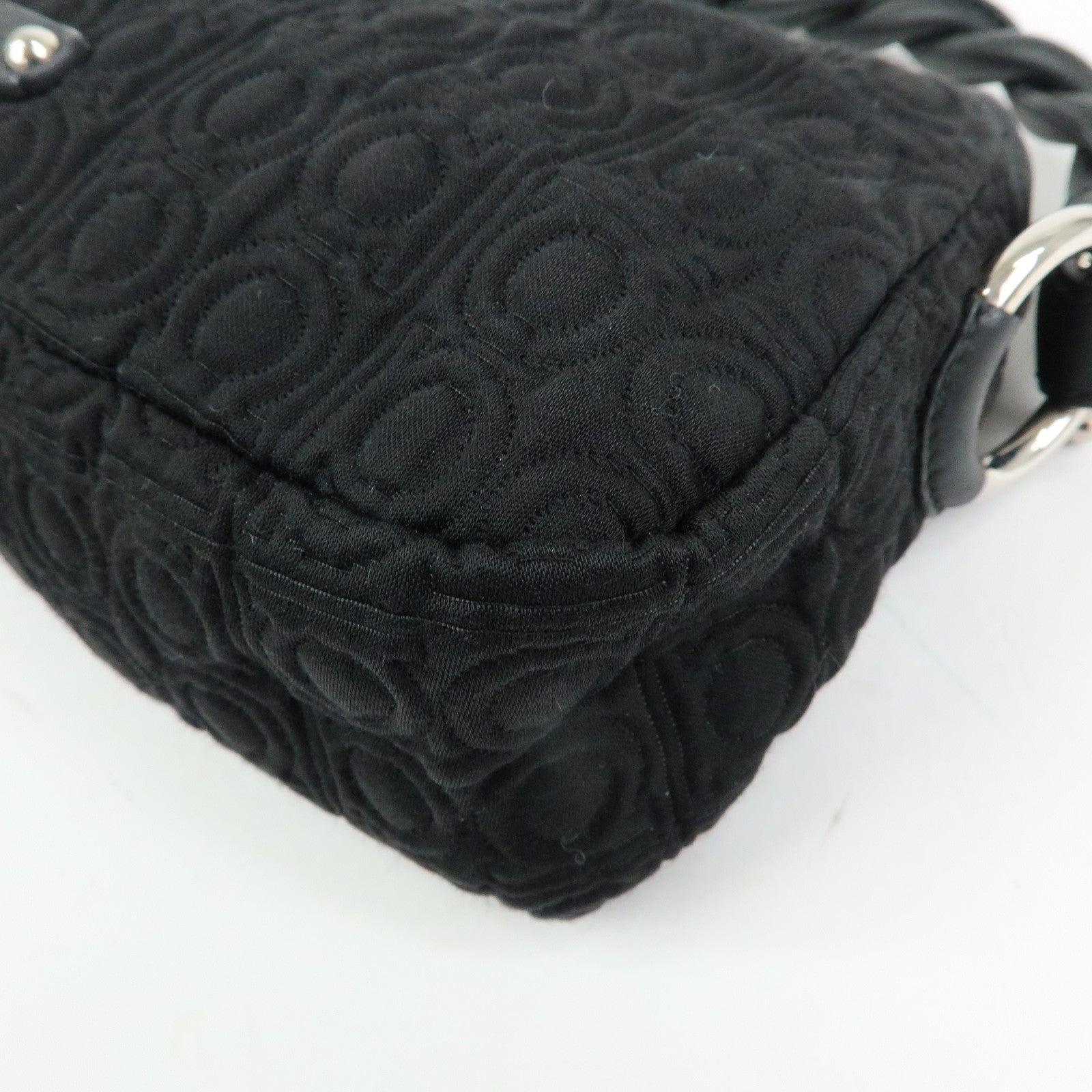 Ferragamo Gancini Canvas Leather Mini Hand Bag Black