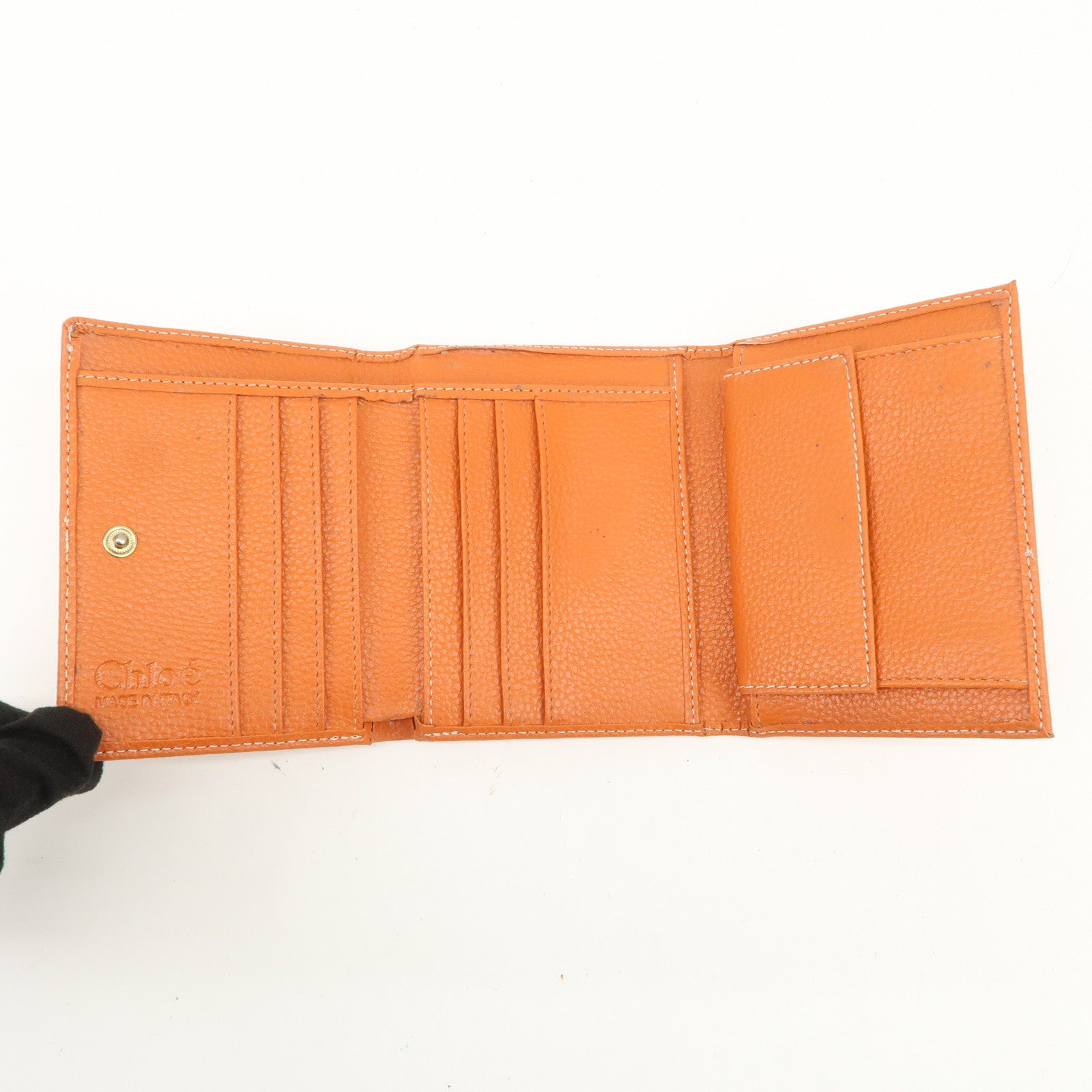 Chloe Leather Tri-fold Compact Wallet Studs Orange