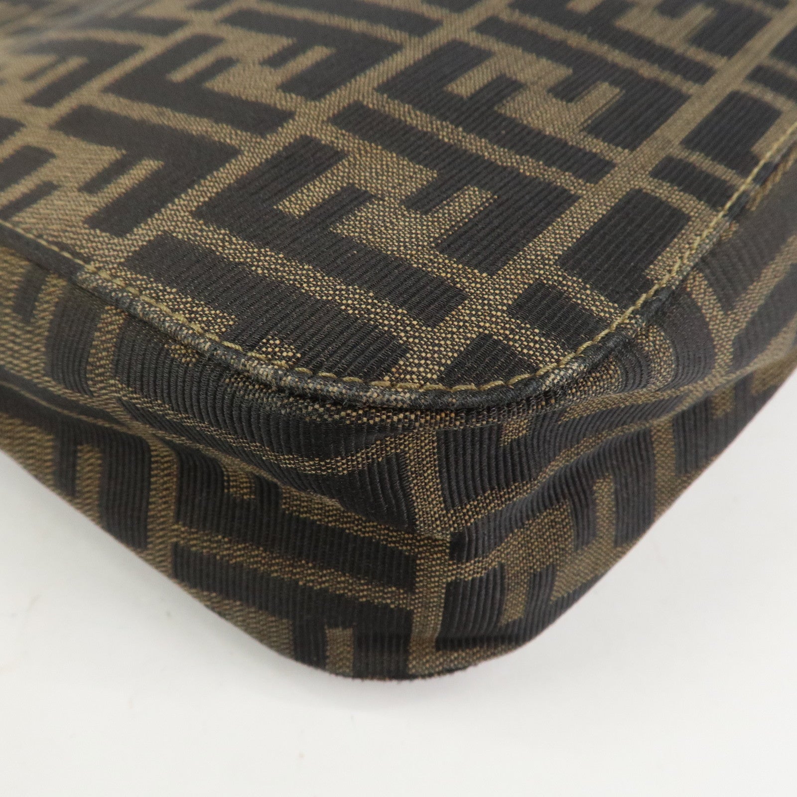 FENDI Zucca Canvas Leather Shoulder Bag Hand Bag Brown Black