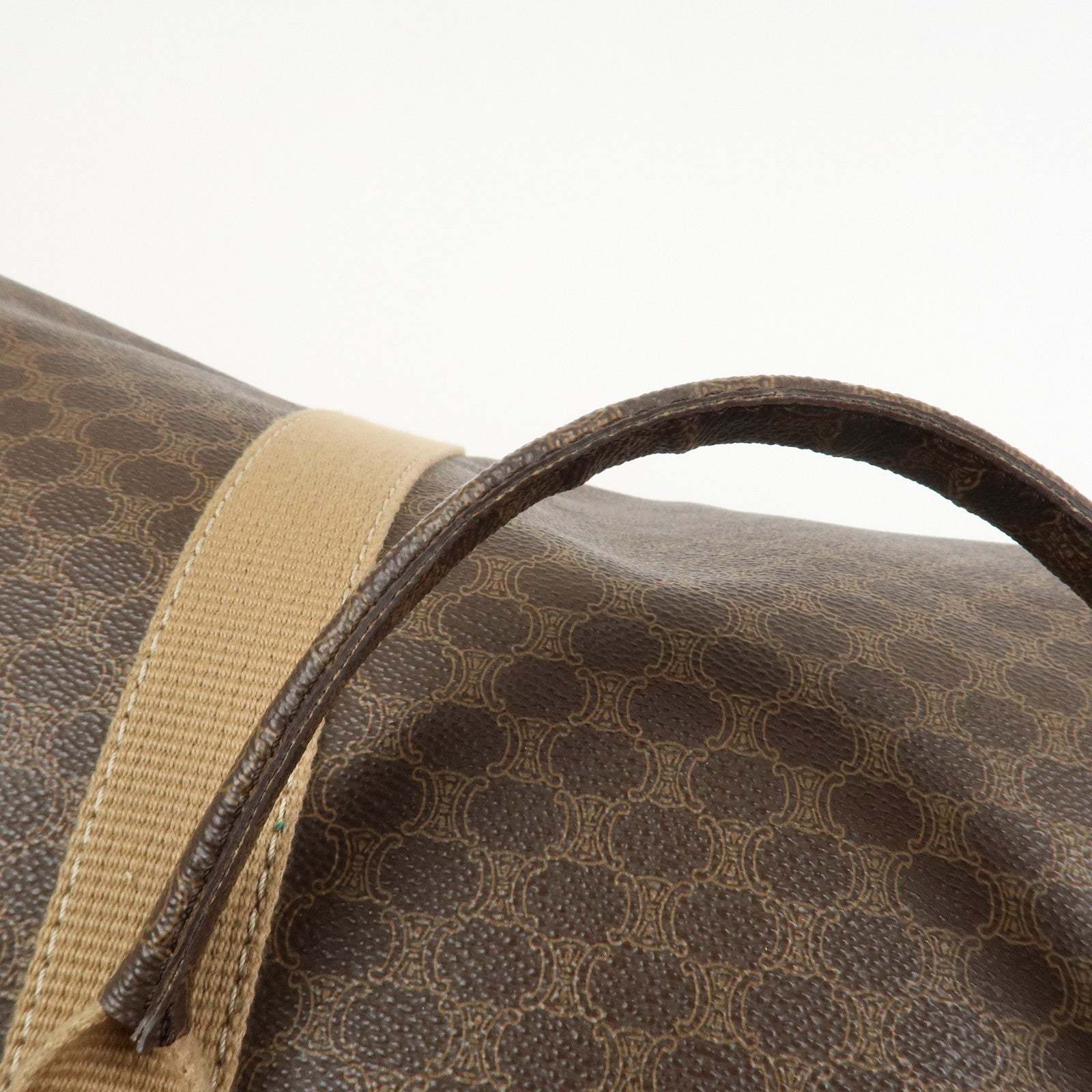 CELINE Macadam PVC Canvas Leather Boston Bag Hand Bag Brown