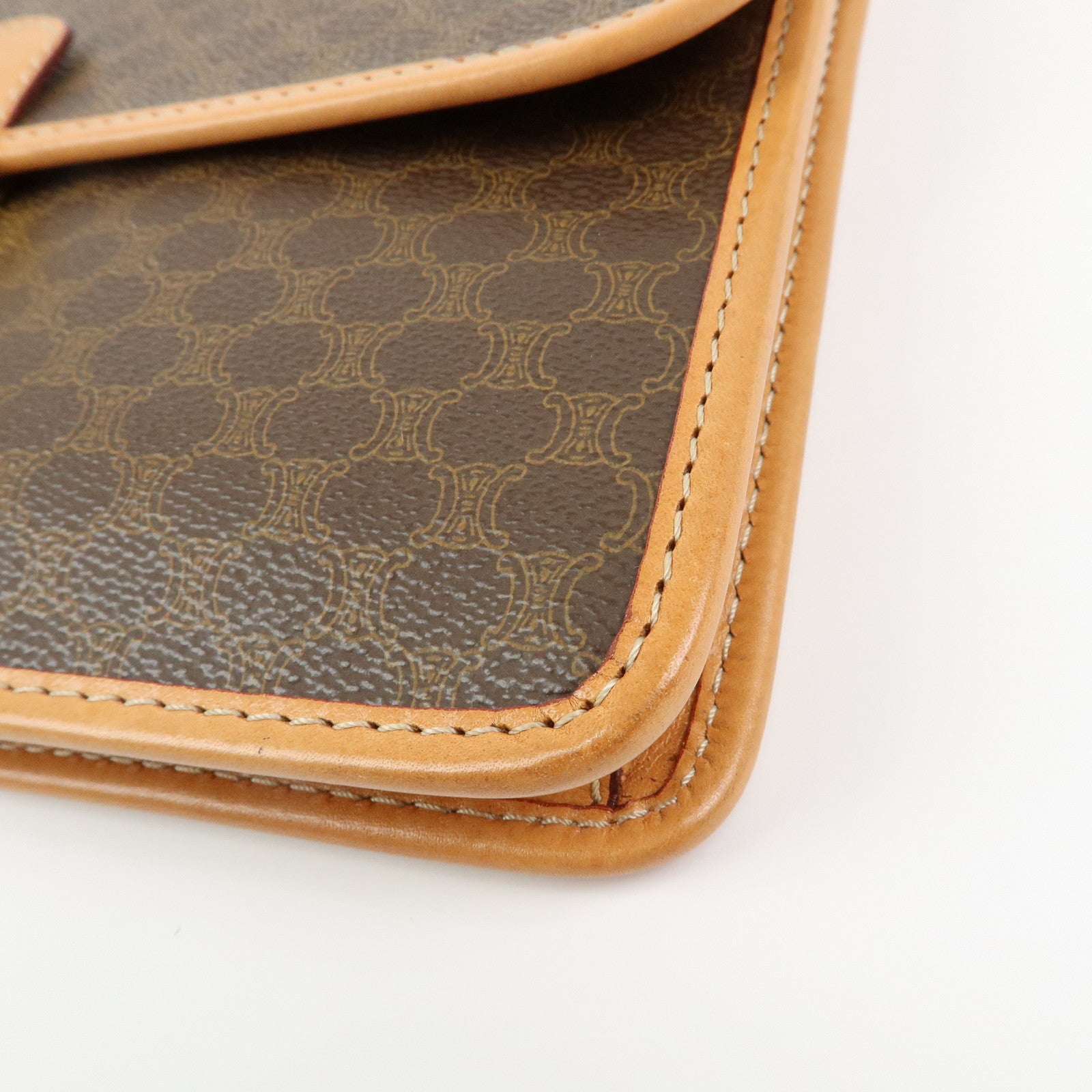 CELINE Logo Macadam PVC Leather Clutch Bag Flat Pouch Brown