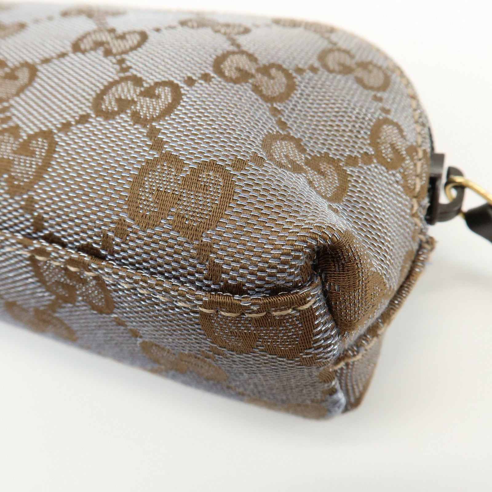 GUCCI GG Mnogram Canvas Leather Cosmetic Pouch Brown 272367