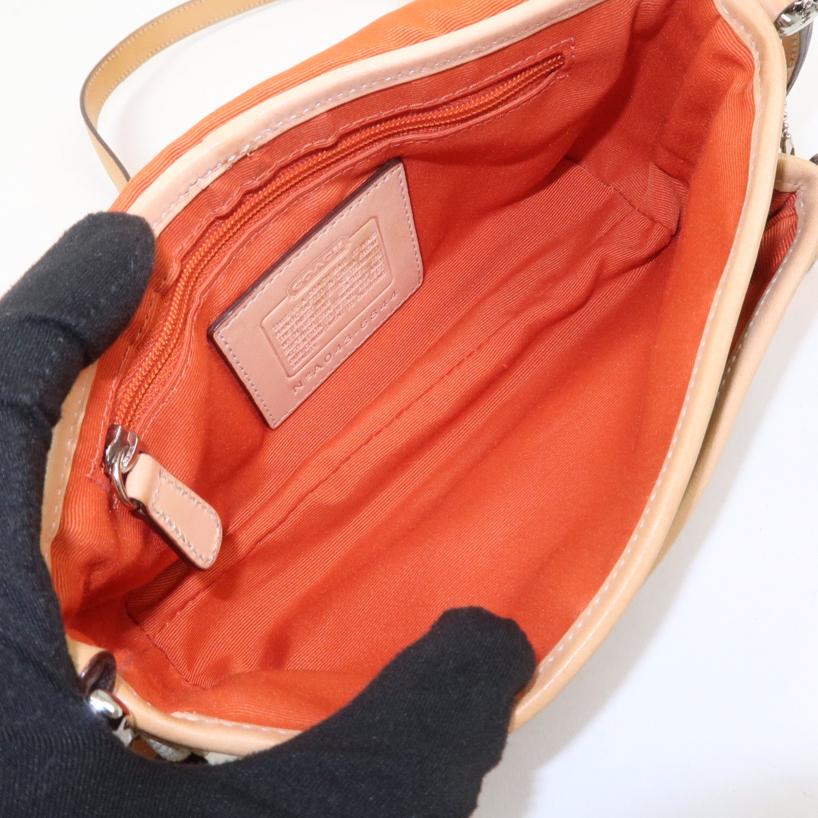 COACH Signature Canvas Leather Shoulder Bag Beige Light Brown