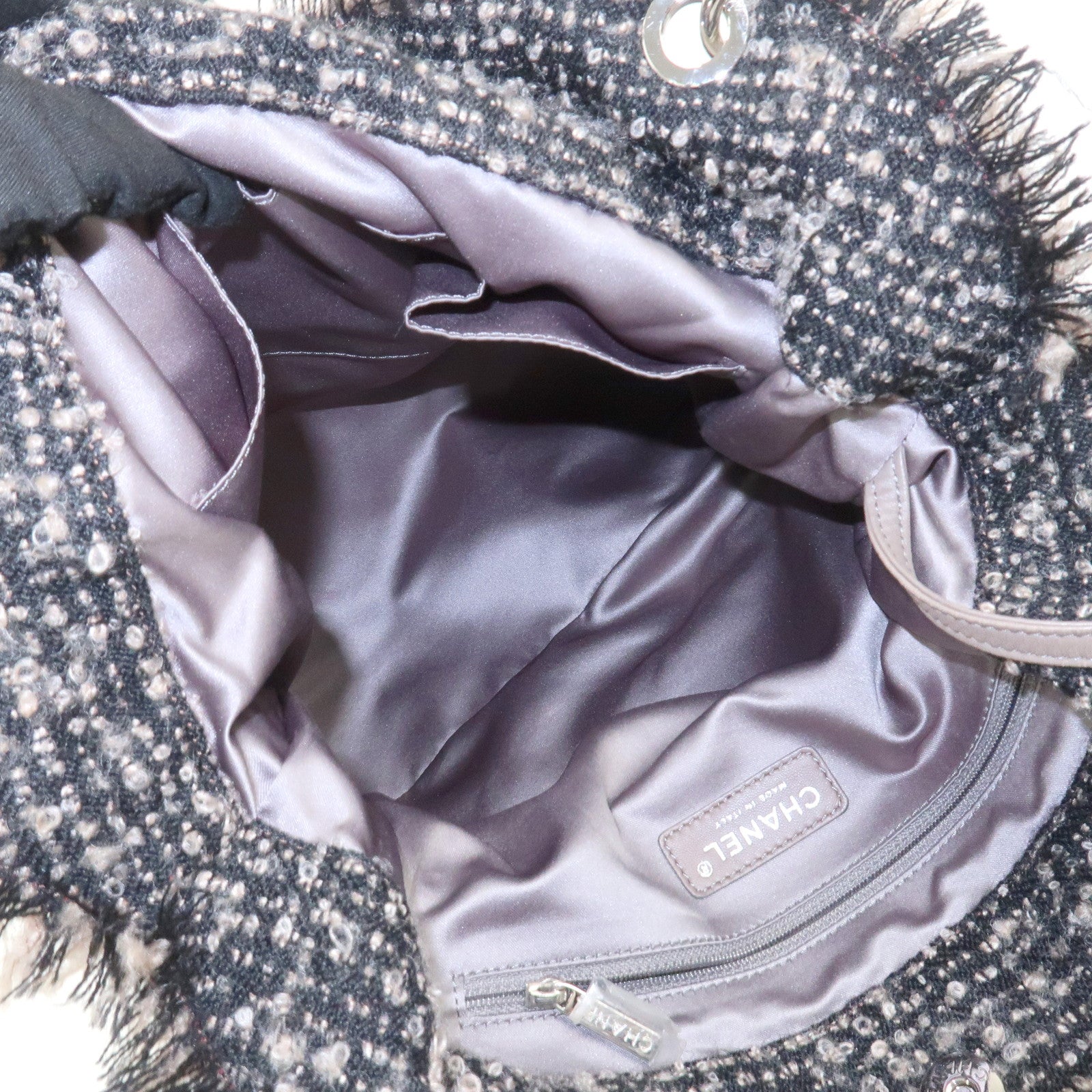 CHANEL Leather Tweed Chain Shoulder Tote Bag Bordeaux A49559