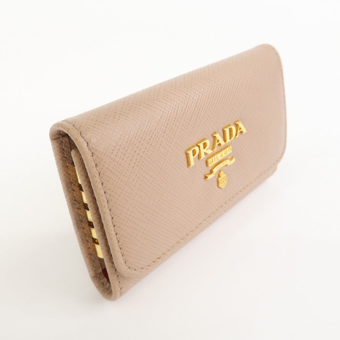 PRADA Saffiano Leather 4 Rings Key Case Key Holder PinkBeige 1PG004
