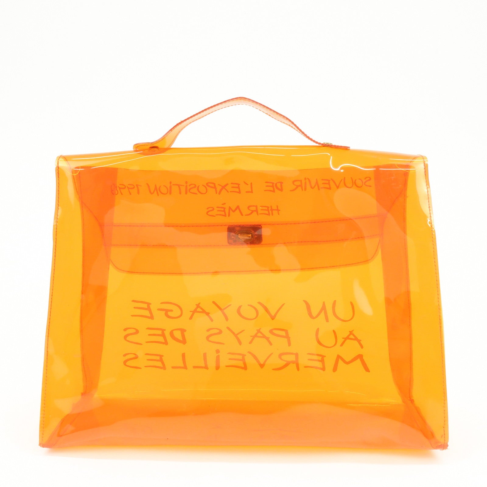 HERMES Kelly Vinyl Hand Bag SOUVENIR DE L'EXPOSITION Orange