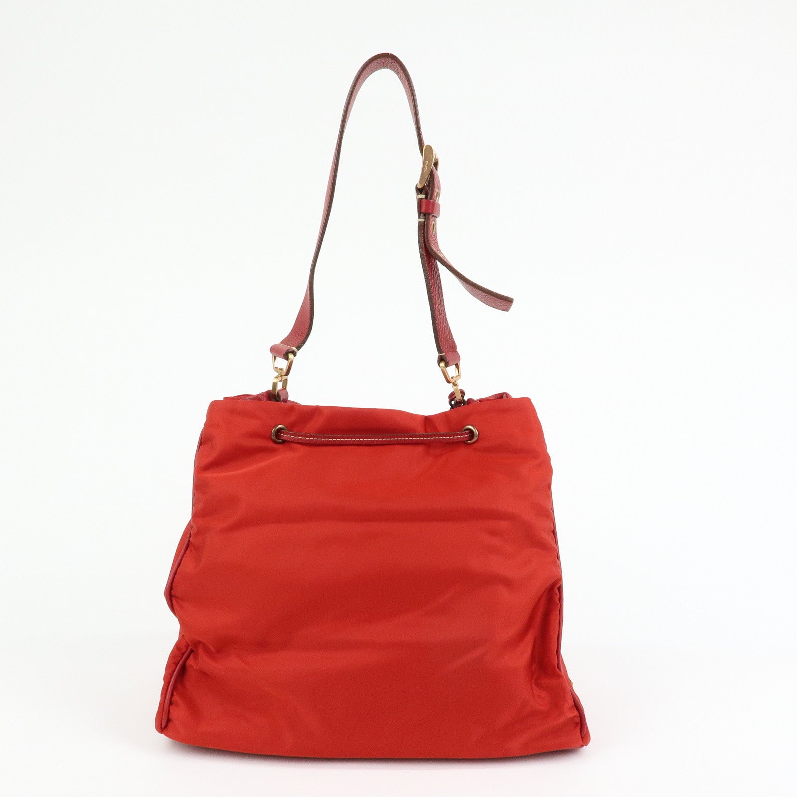 PRADA Triangle Logo Nylon Leather Shoulder Bag Hand Bag Red