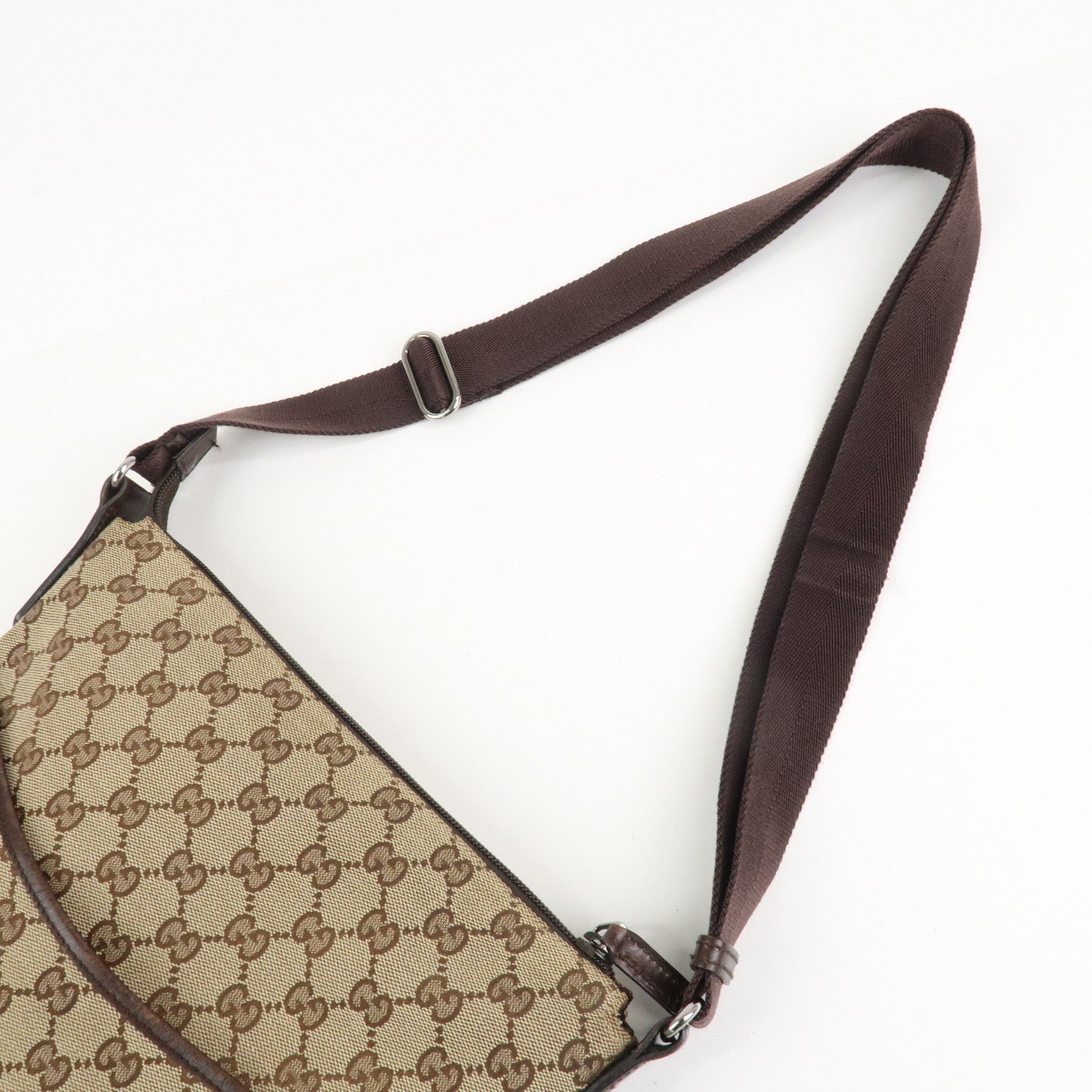 GUCCI GG Canvas Leather Shoulder Bag Crossbody Bag Brown 145857 Used