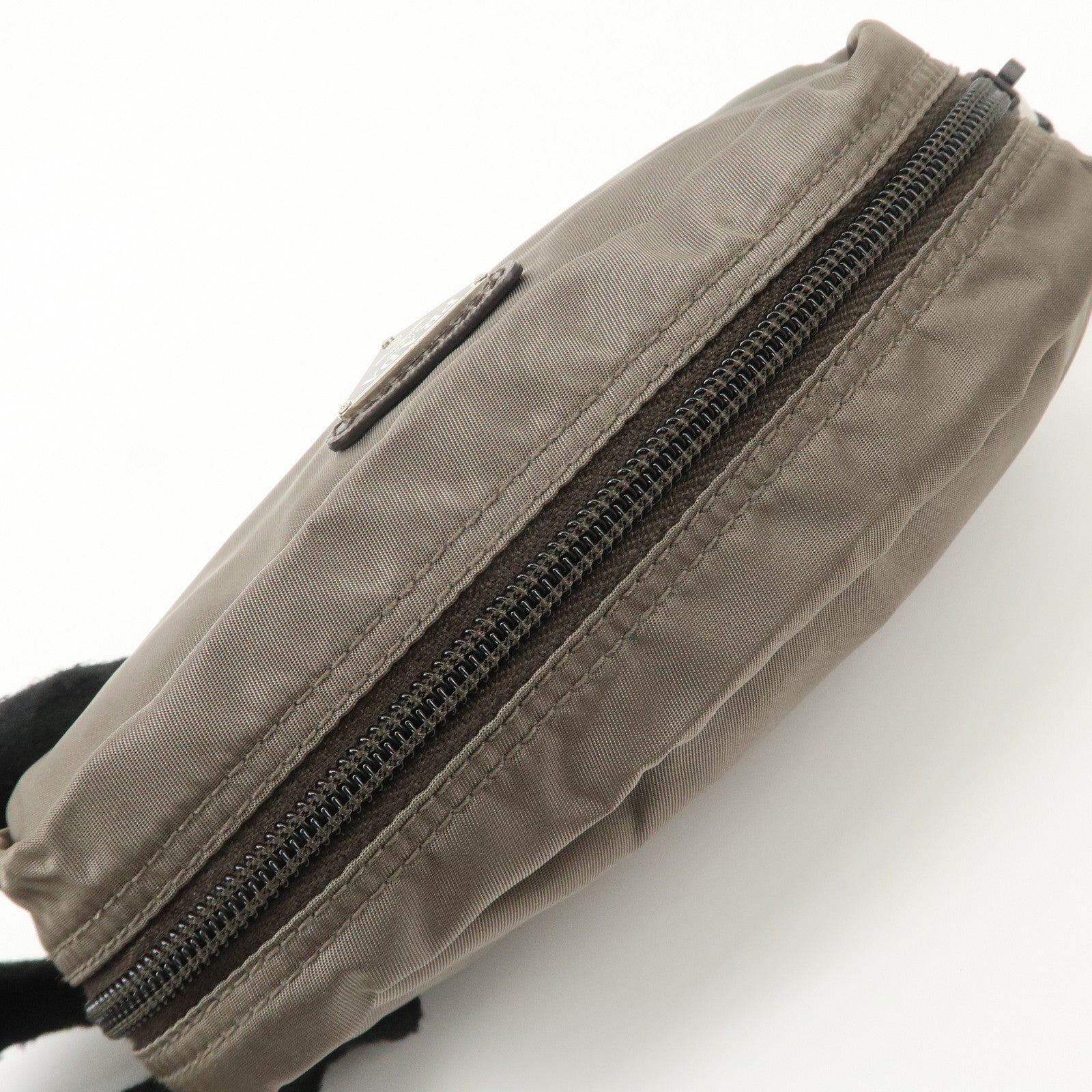 PRADA Set of 2 Leather Nylon Pouch Cosmetic Pouch Gray Khaki Used