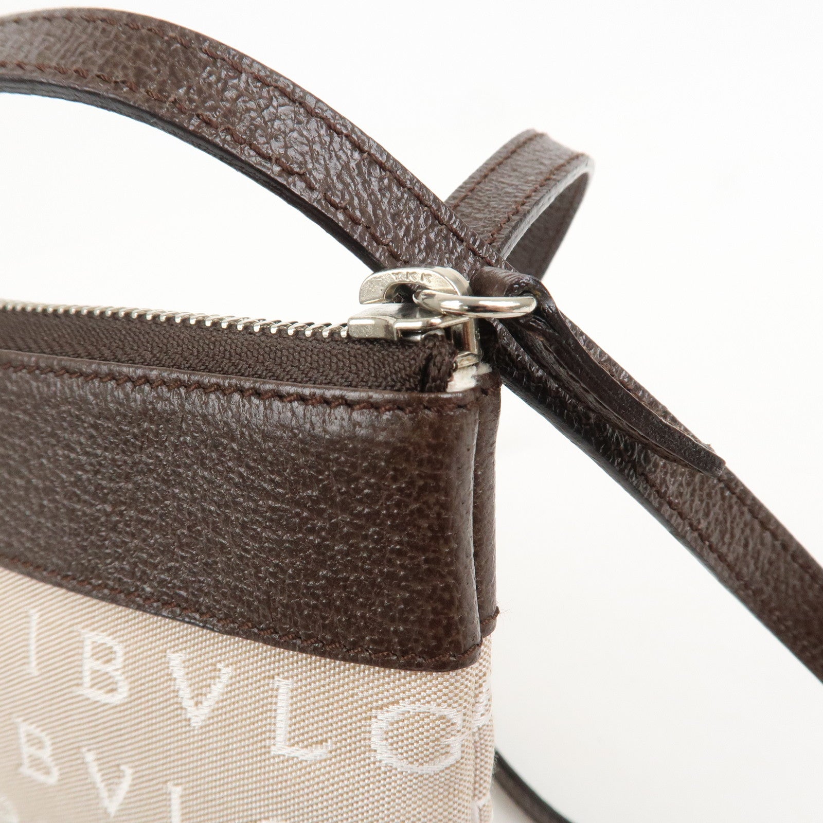 BVLGARI Logo Mania Canvas Leather Shoulder Bag Beige Brown 22588
