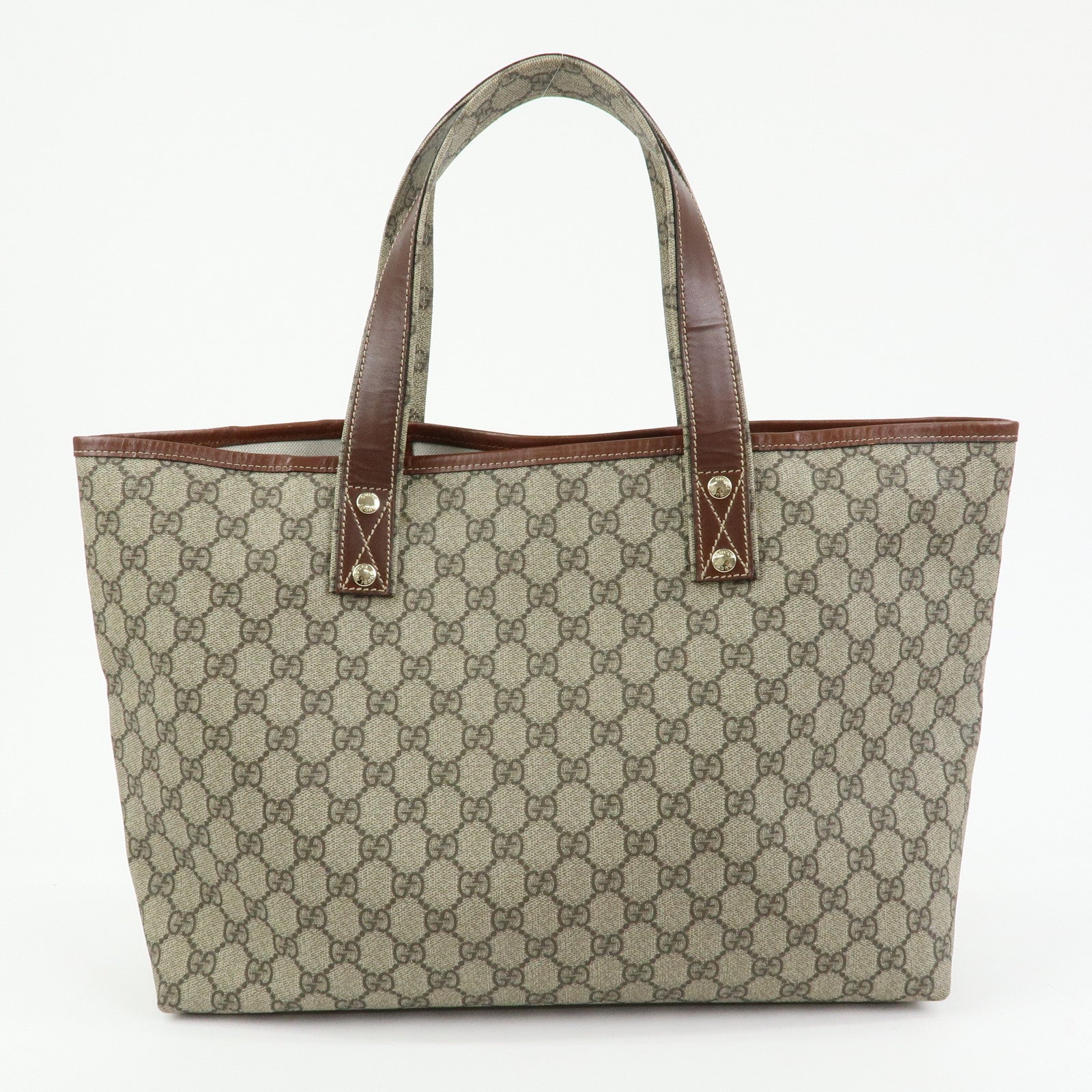 GUCCI GG Supreme Leather Sherry Tote Bag Beige Brown 211134