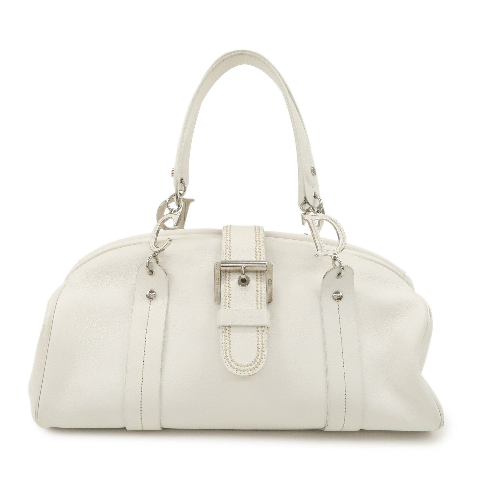 Christian Dior Logo Leather Hand Bag Boston Bag White