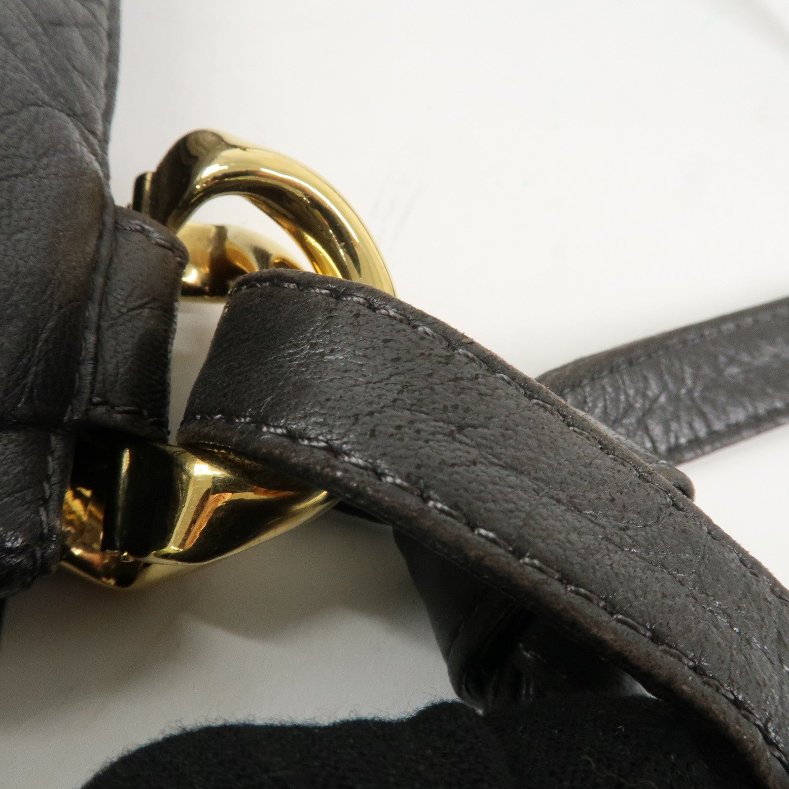 LOEWE Anagram Leather Shoulder Bag Gold Hardware Dark Brown Used