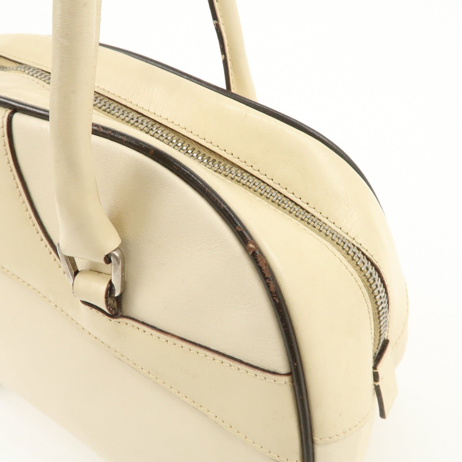 PRADA Leather Bowling Bag Boston Bag Shoulder Bag Ivory BL0049 Used