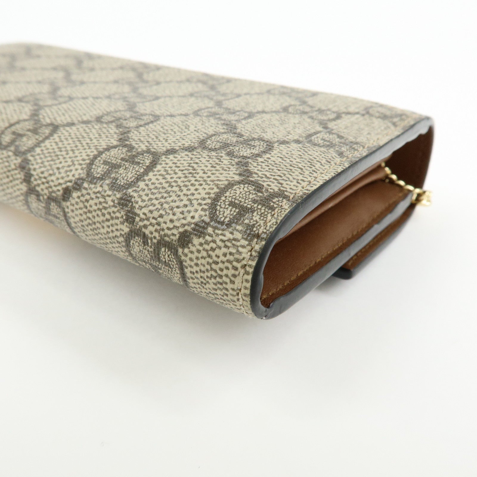 GUCCI GG Supreme Leather Chain Long Wallet WOC Beige Black 453506