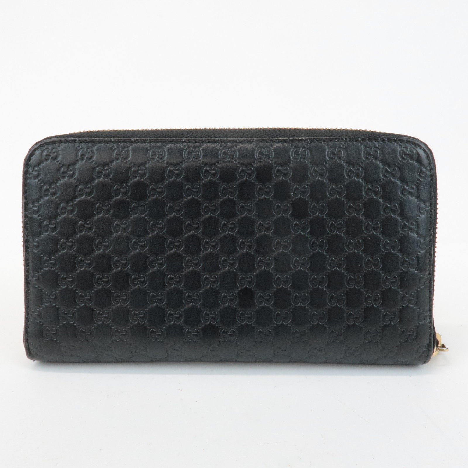 GUCCI Micro Guccissima Leather Zip Around Long Wallet Black 449391 Used