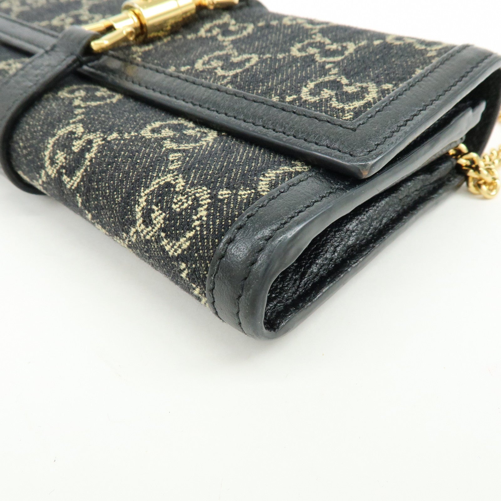 GUCCI Jackie 1961 GG Denim Calf Leather Chain Wallet 652681.0416