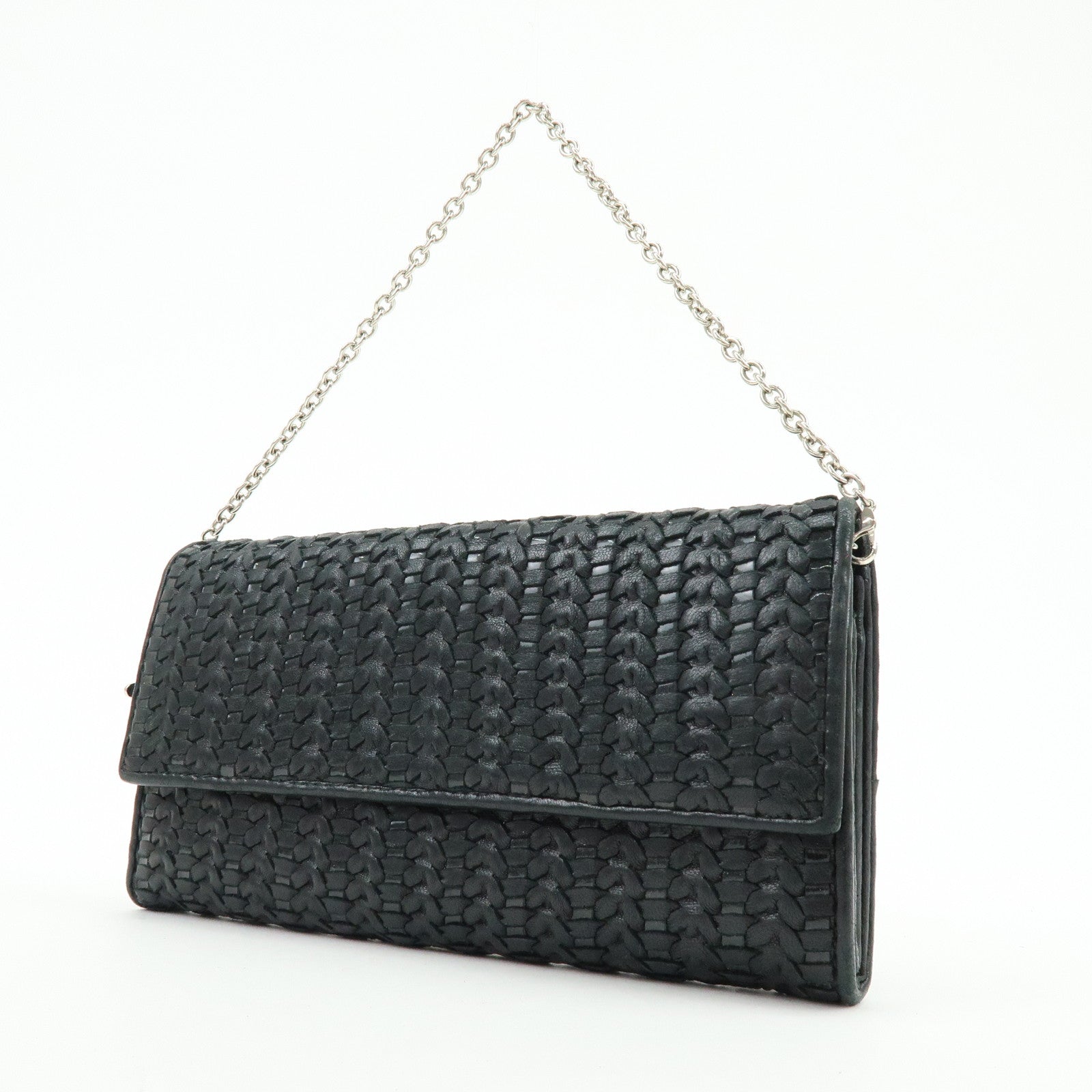 Christian Dior Leather Chain Wallet WOC Hand Bag Black