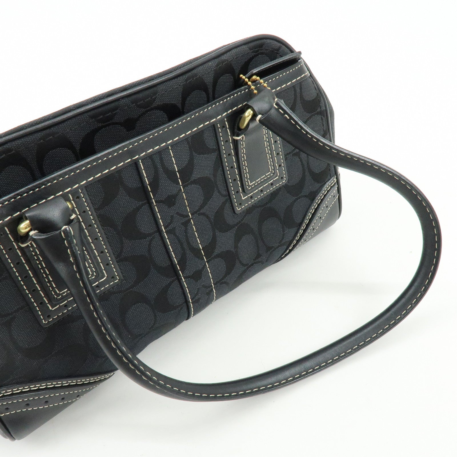 COACH Signature Canvas Leather Shoulder Bag Boston Bag Black