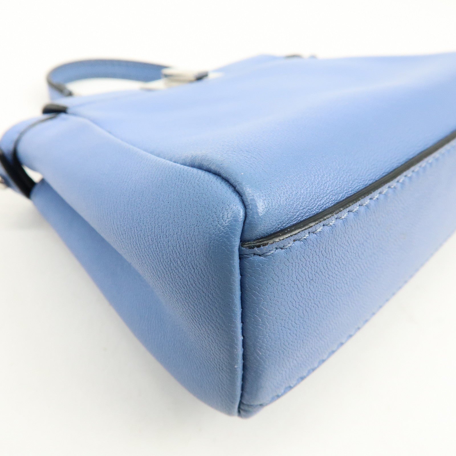 FENDI Micro Peekaboo Leather 2Way Bag Hand Shoulder Bag Blue 8M0355
