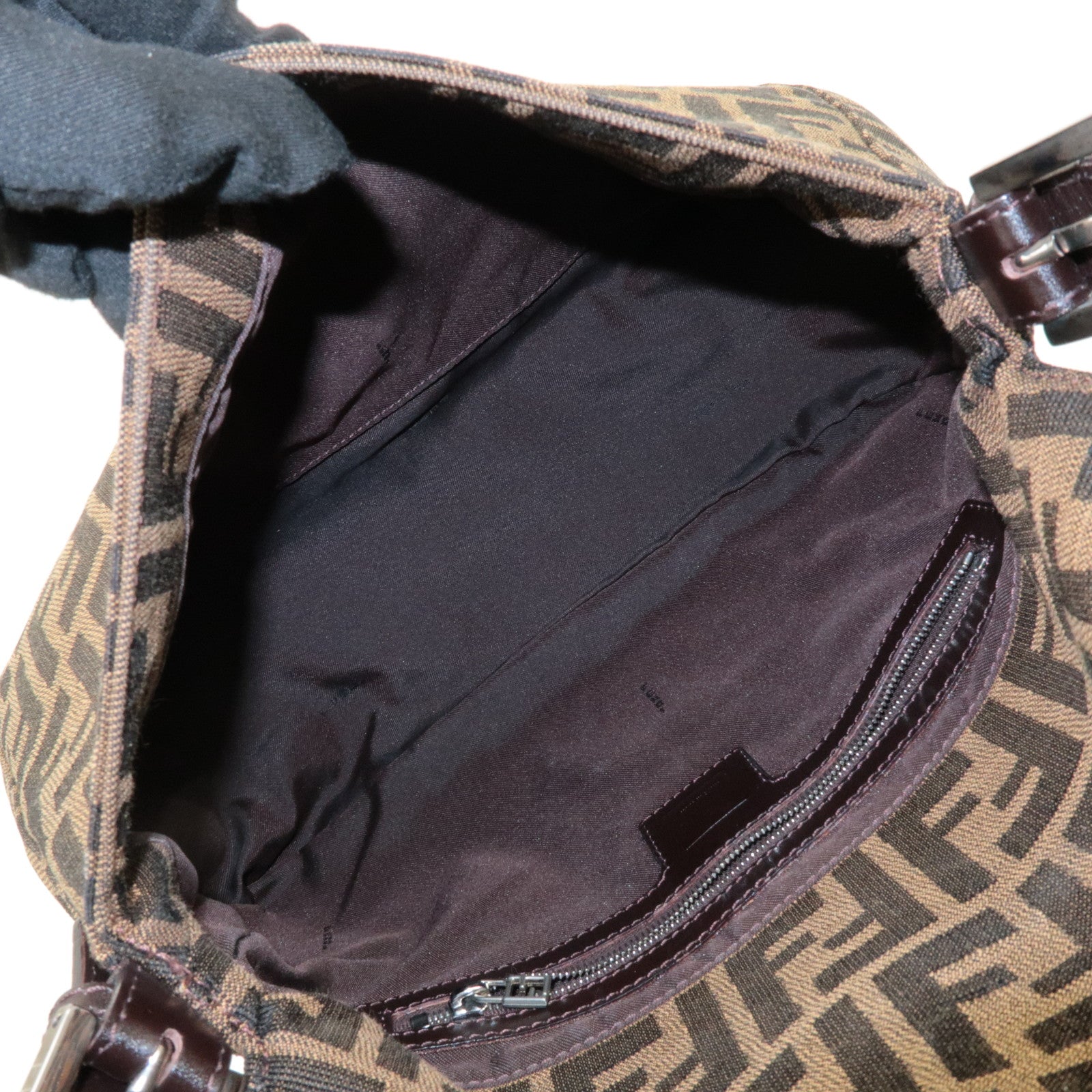 FENDI Mamma Baguette Zucca Canvas Shoulder Bag Black Brown 26325 Used